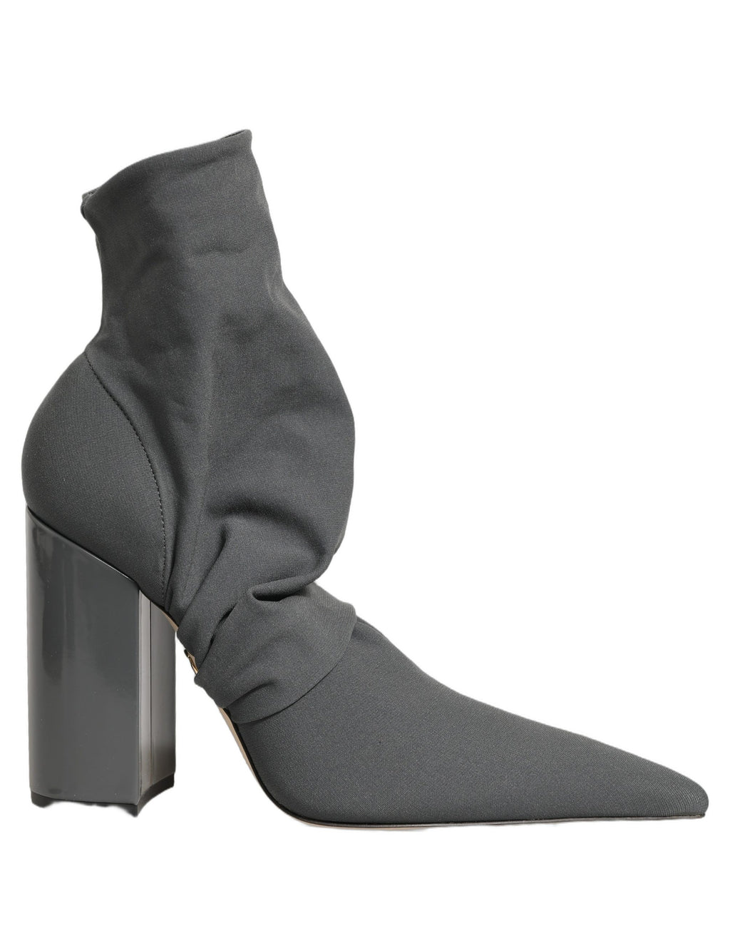 Bottes à talons en gris Dolce & Gabbana avec chaussettes stretch et design élégant, vues de côté sur une surface claire.