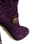 Bottes fantaisie en lurex violet avec cristaux de Dolce & Gabbana, chaussures élégantes et colorées pour femmes.