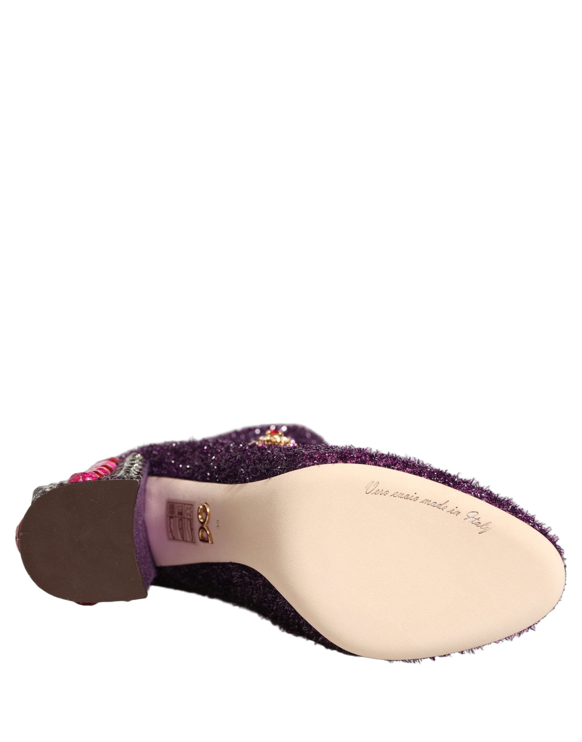 Bottes Fantaisie en Lurex violet avec cristaux de Dolce & Gabbana, chaussures élégantes et brillantes.