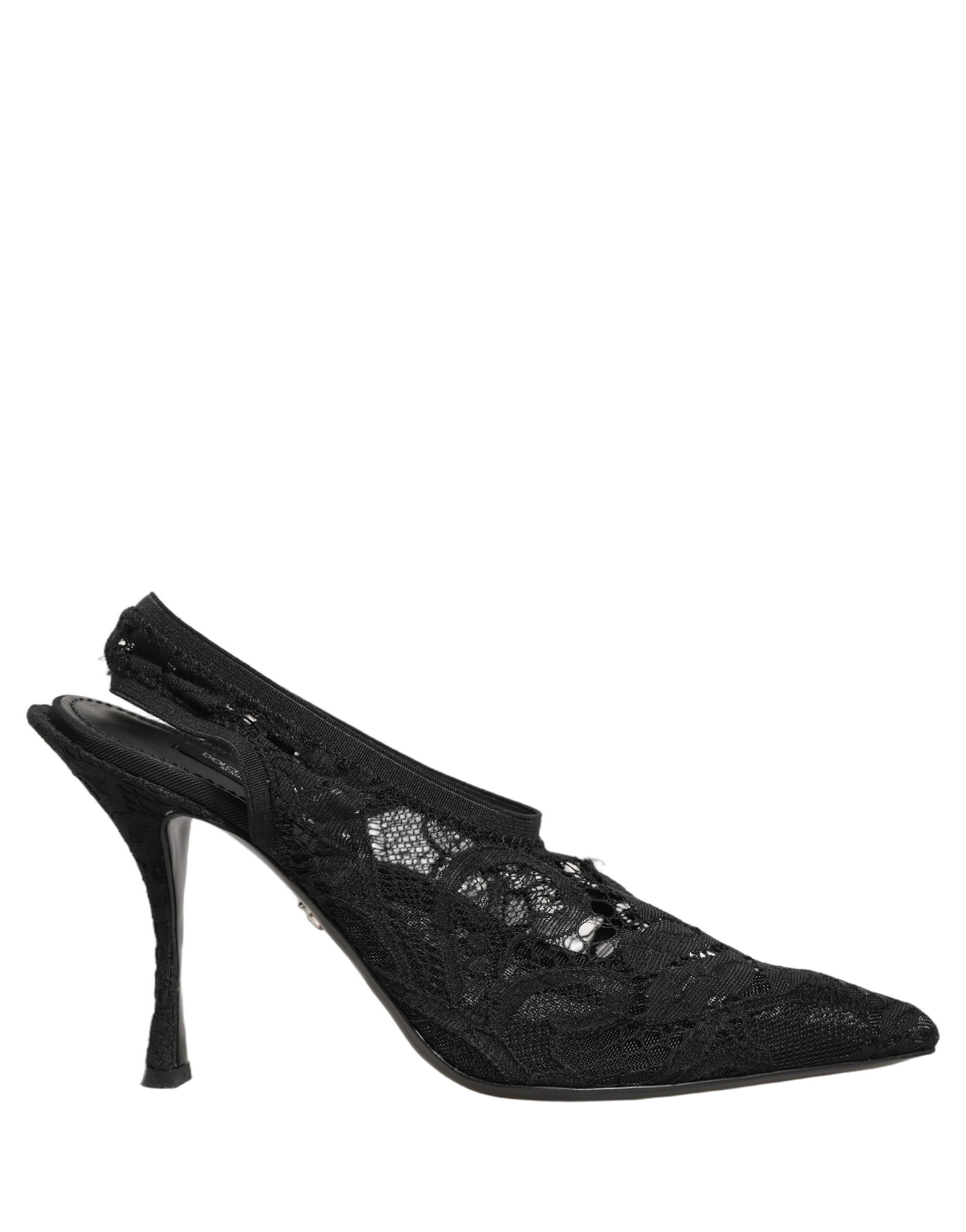 Chaussures à talons en dentelle noire Dolce & Gabbana, escarpins pointus à talon slingback élégants et sophistiqués.
