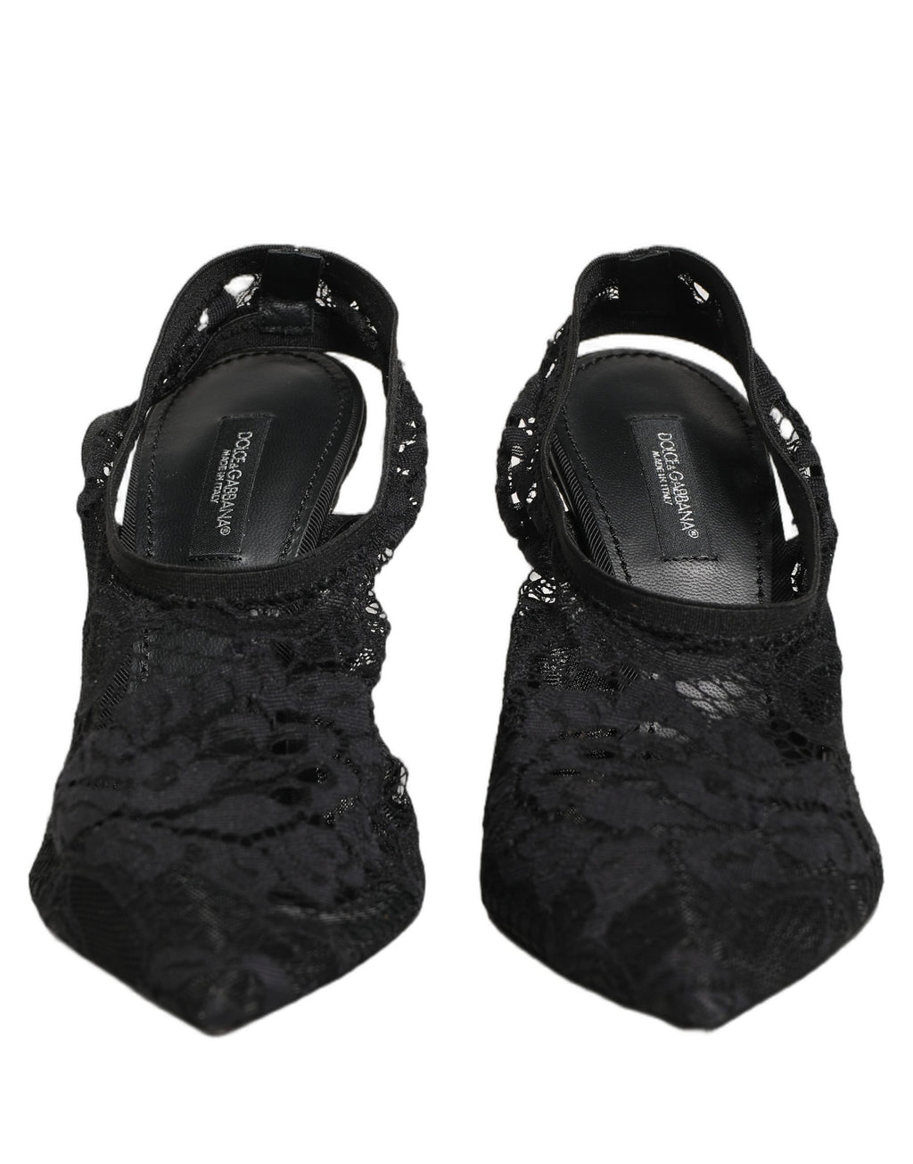 Chaussures Dolce & Gabbana noir en dentelle à talon pointu et bride slingback, élégantes et sophistiquées.
