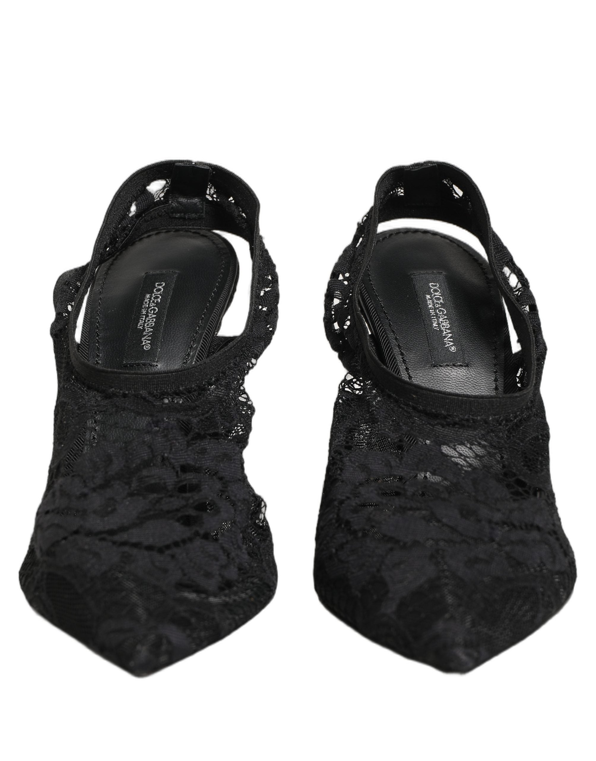 Chaussures Dolce & Gabbana noir en dentelle à talon pointu et bride slingback, élégantes et sophistiquées.