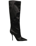 Bottes hautes en satin noir Dolce & Gabbana avec talon aiguille et design élégant, chaussures à la mode pour femmes.