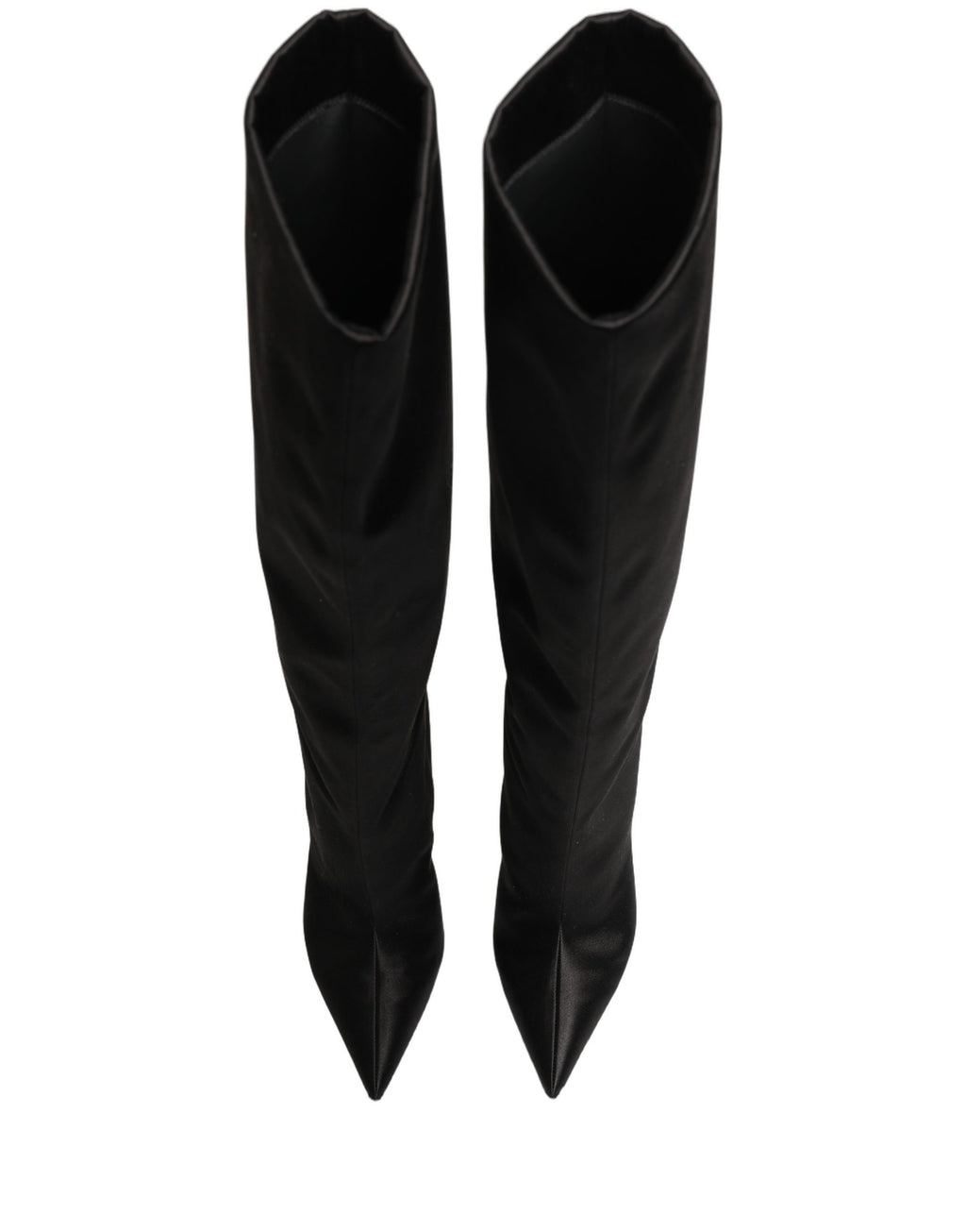 Bottes noires en satin de style cuissardes à talons aiguilles de Dolce & Gabbana, élégantes et sophistiquées.