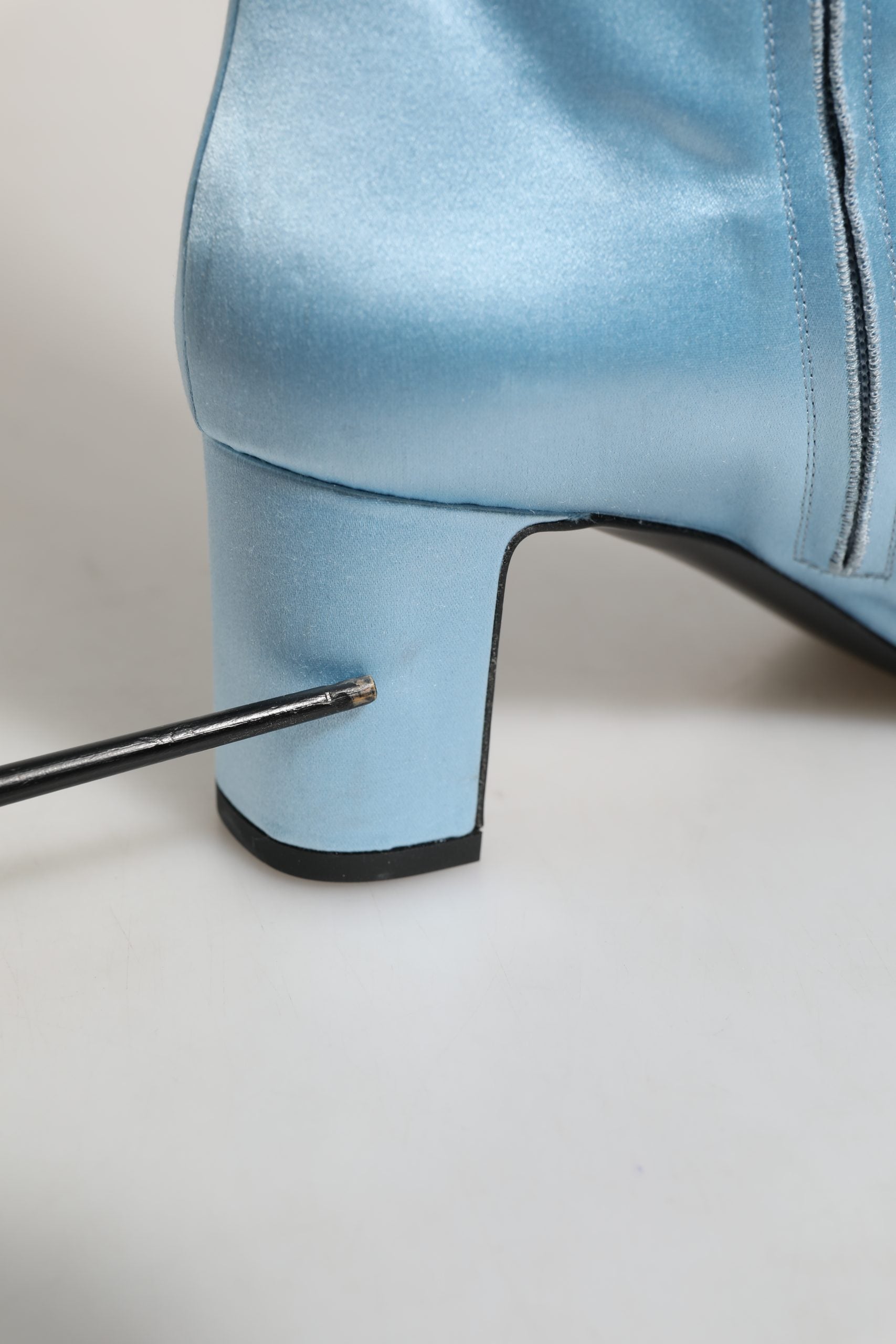 Dolce & Gabbana Light Blue Satin Knee High Boots Shoes