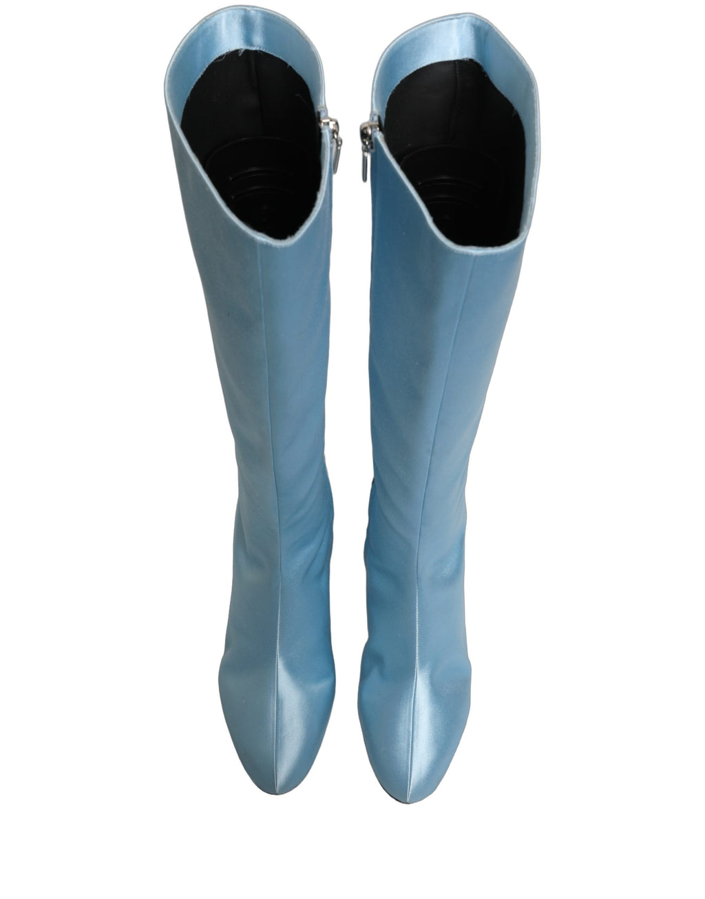 Dolce & Gabbana Light Blue Satin Knee High Boots Shoes