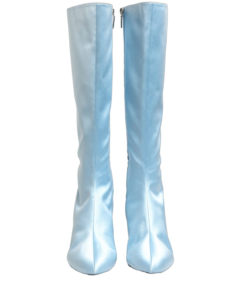 Dolce & Gabbana Light Blue Satin Knee High Boots Shoes