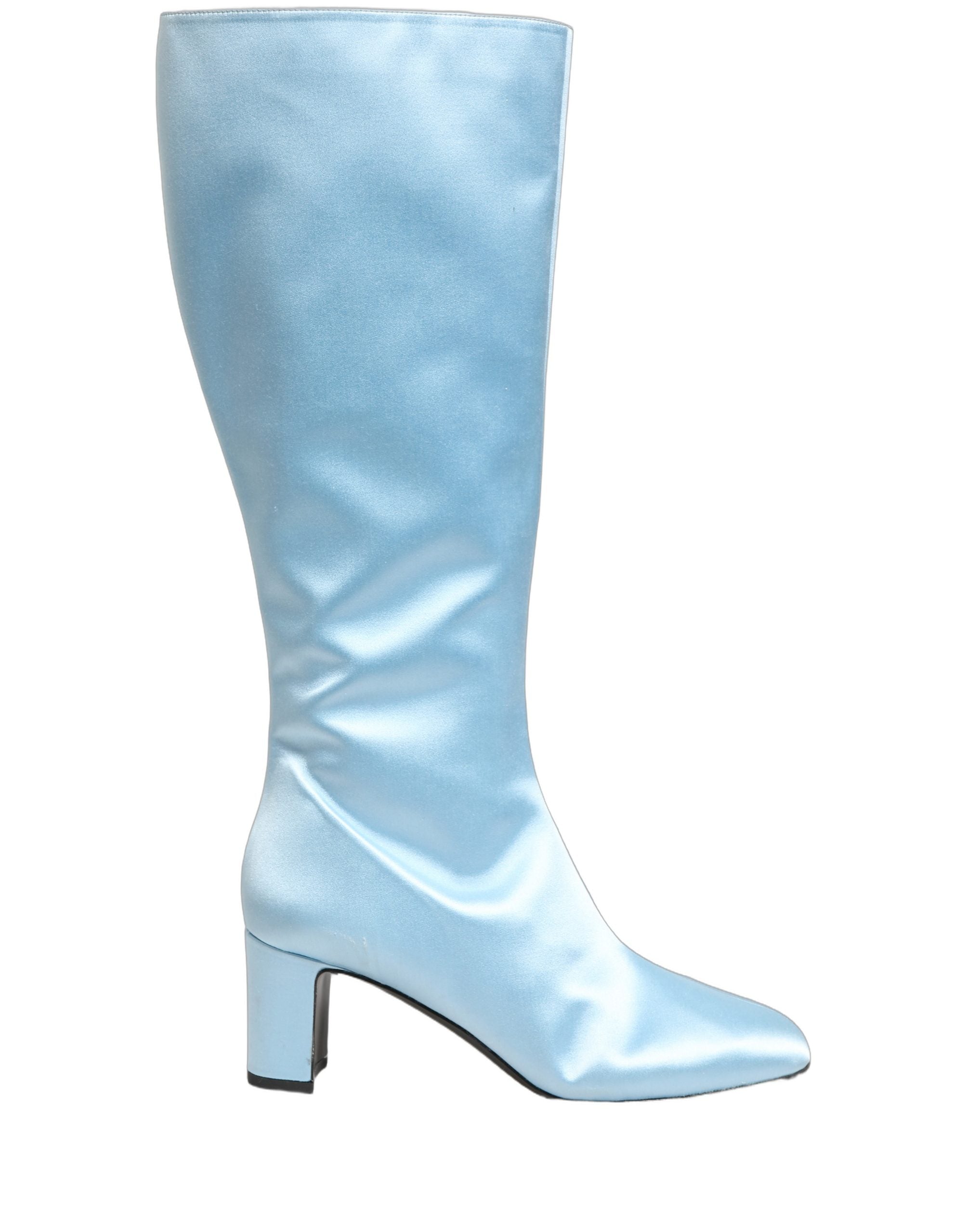 Dolce & Gabbana Light Blue Satin Knee High Boots Shoes