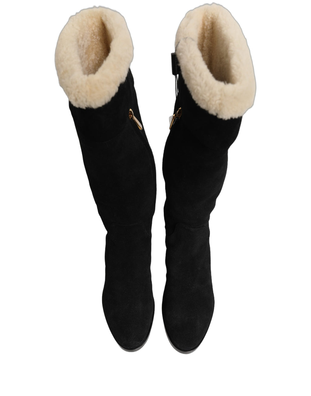 Bottes hautes en cuir suédé noir de Dolce & Gabbana, élégantes et sophistiquées, parfaites pour un look chic et moderne.