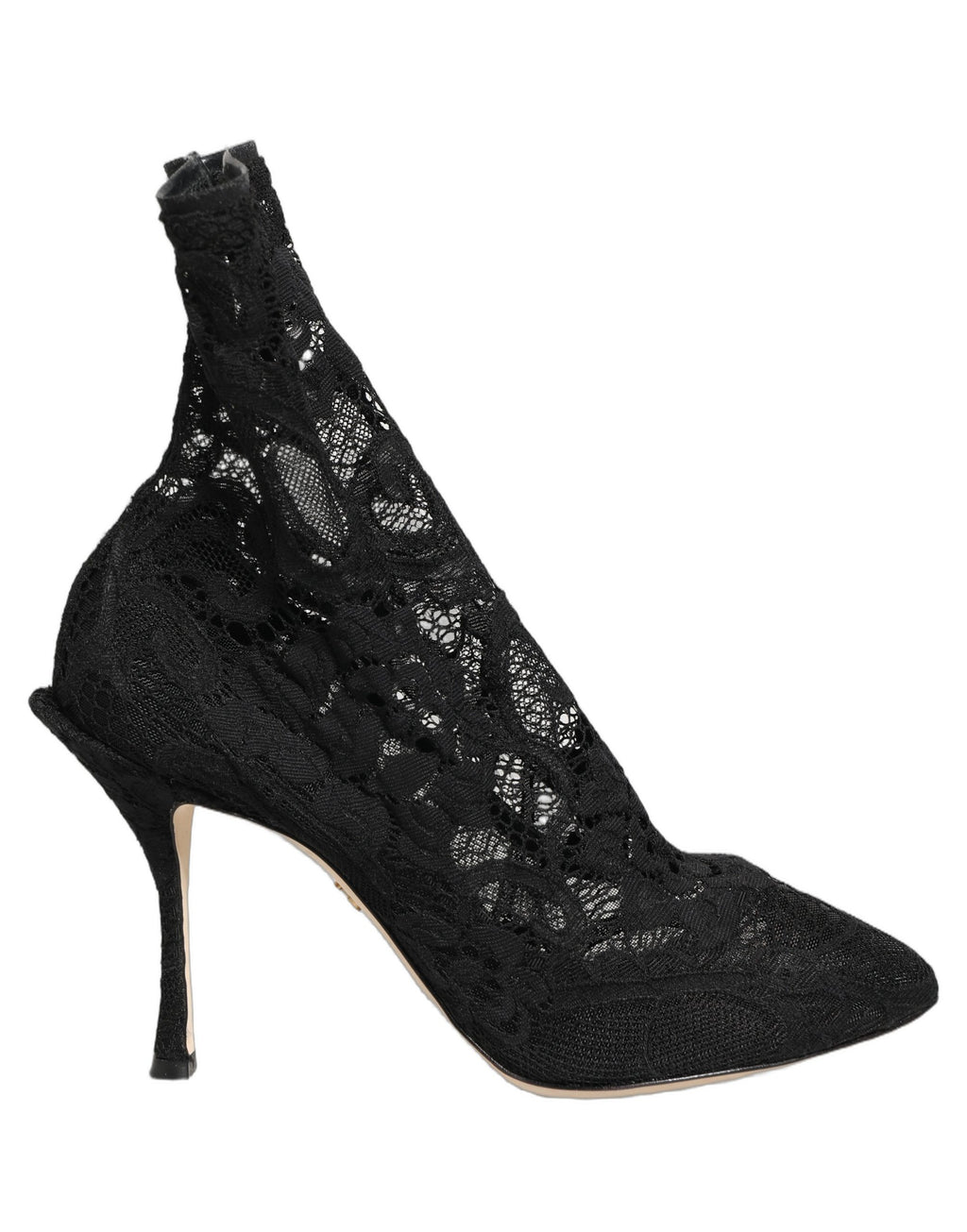Chaussettes noires Dolce & Gabbana avec détails en dentelle, portées avec des bottes ou chaussures élégantes Taormina Lace.
