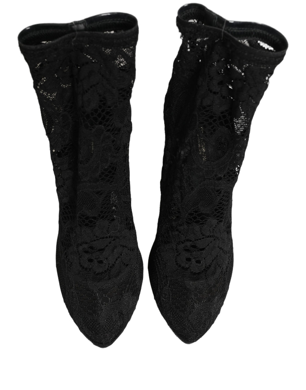 Chaussettes noires Dolce & Gabbana avec dentelle pour chaussures et bottes Taormina, détail élégant et sophistiqué.