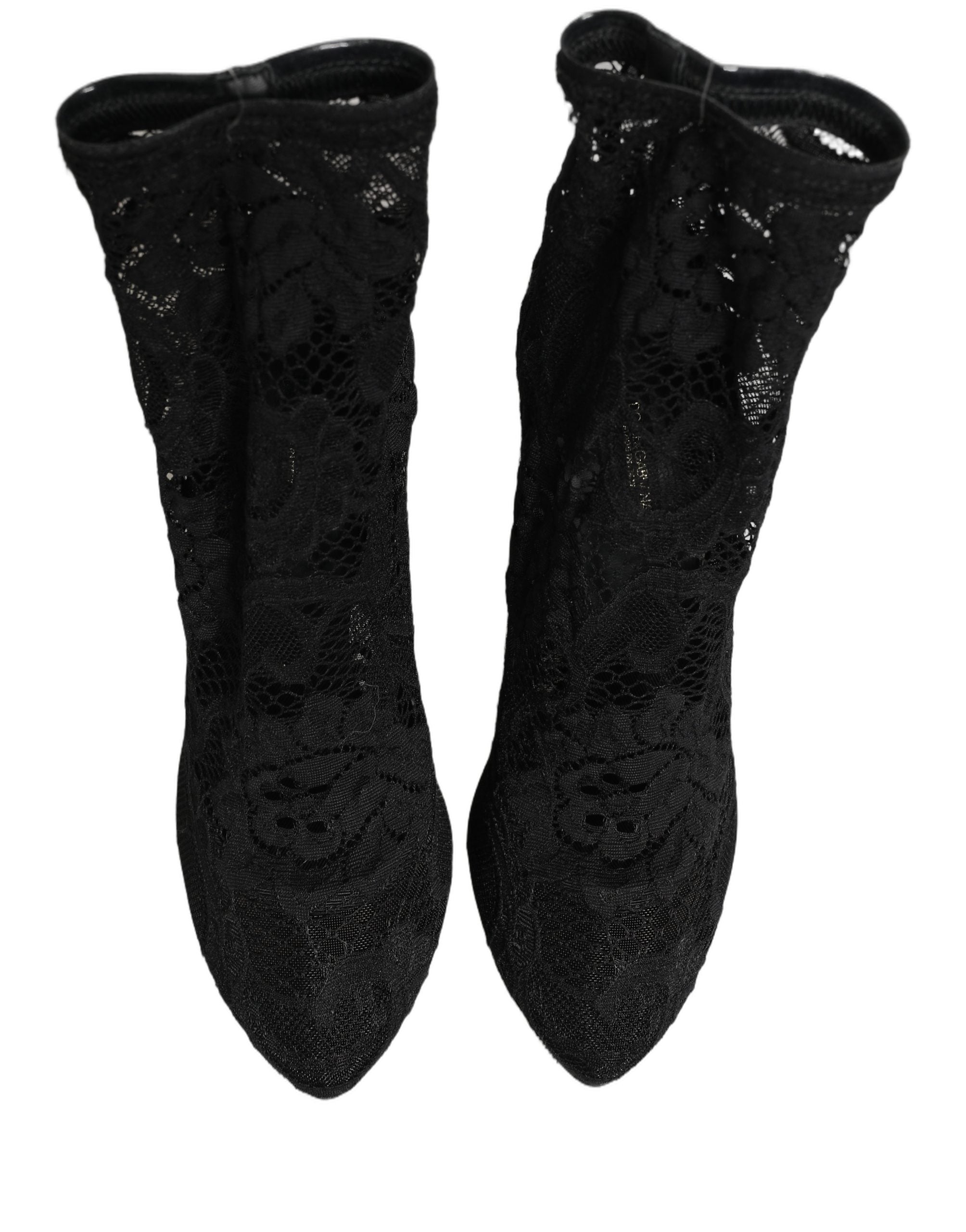 Chaussettes noires Dolce & Gabbana avec dentelle pour chaussures et bottes Taormina, détail élégant et sophistiqué.