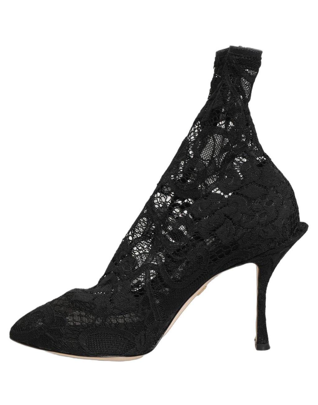 Chaussettes noires Dolce & Gabbana avec détails en dentelle, portées avec des bottines élégantes Taormina Lace Pumps.