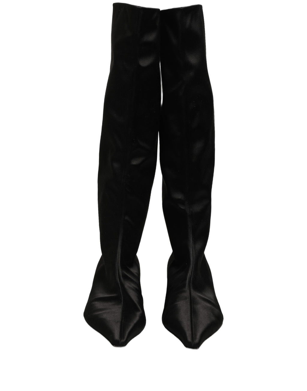 Bottes hautes noires en satin Dolce & Gabbana, bottines à talon kitten, chaussures élégantes pour femme.