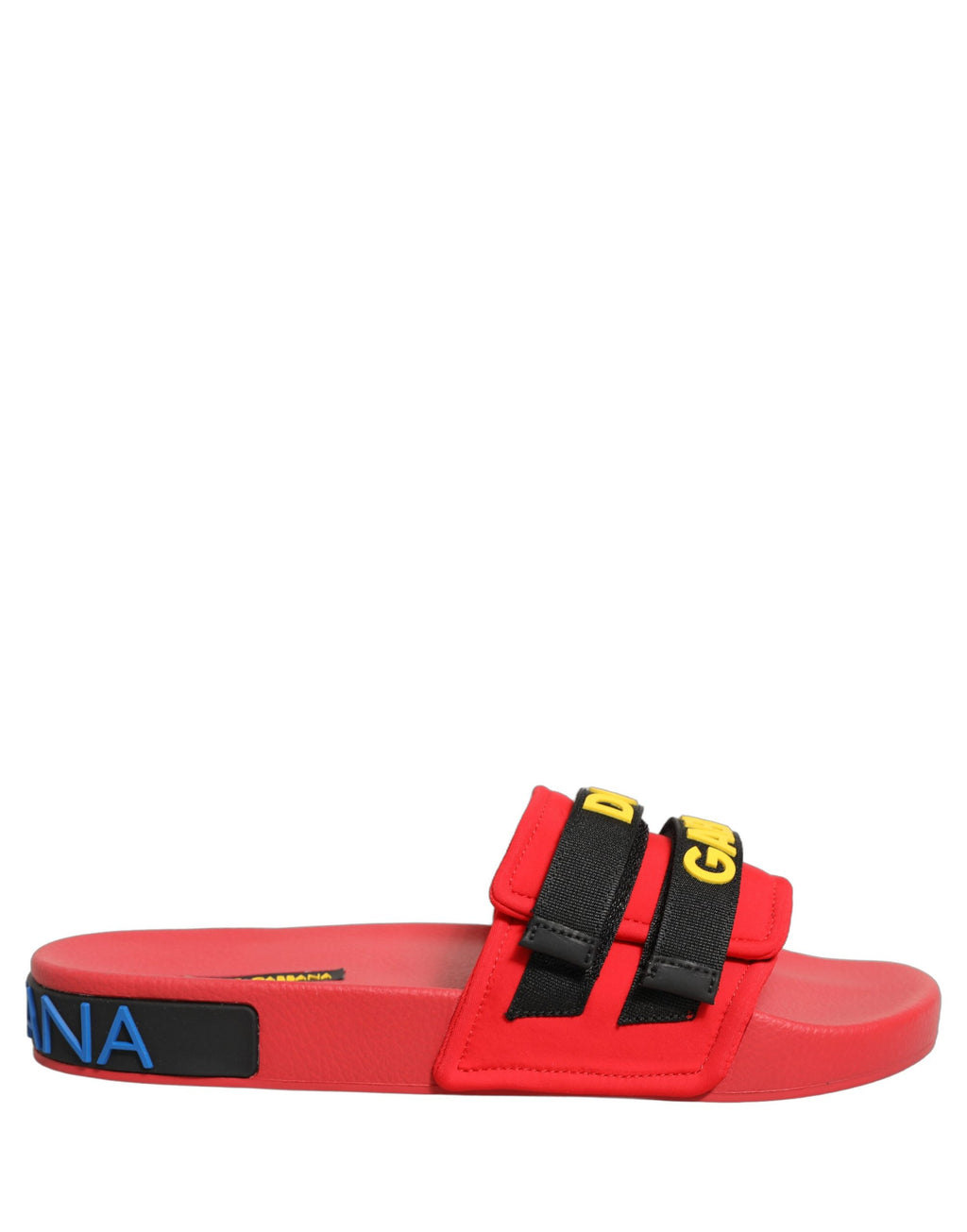 Chaussures plates de plage Dolce & Gabbana en néoprène rouge, sandales confortables pour l'été et les activités balnéaires.