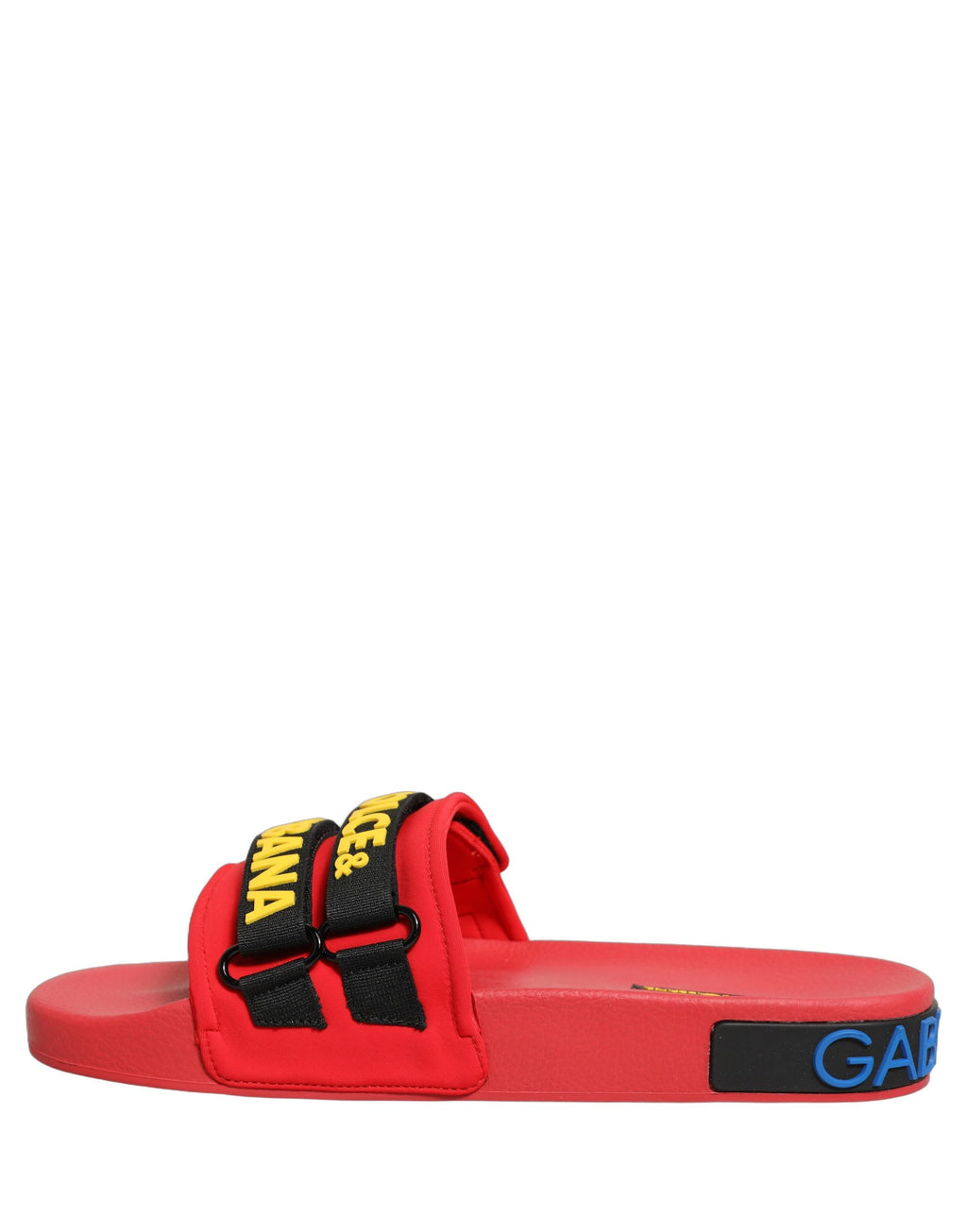 Sandales plates en néoprène rouges Dolce & Gabbana, chaussures de plage élégantes avec design contemporain.