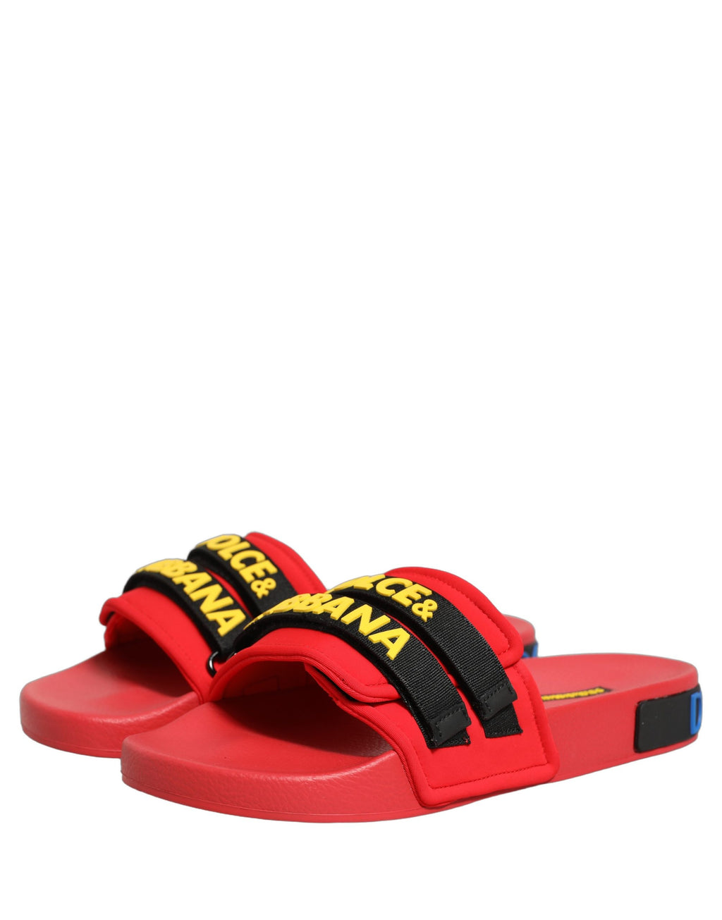 Sandales plates en néoprène rouges Dolce & Gabbana pour la plage, avec semelle confortable et style élégant.
