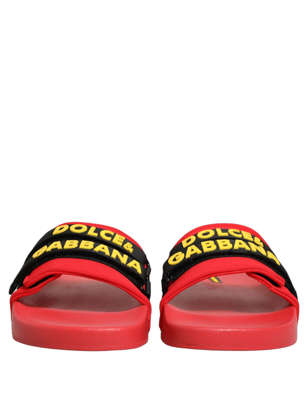 Sandales plates en néoprène rouges de Dolce & Gabbana, chaussures de plage élégantes avec design moderne.