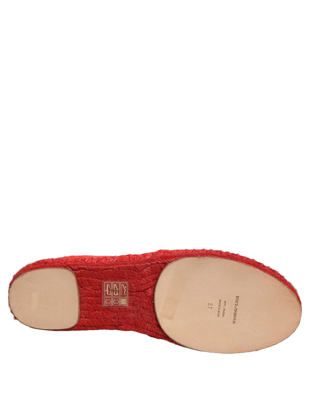 Chaussures ballerines en dentelle rouge Dolce & Gabbana Taormina, espadrilles plates avec semelle en corde et design élégant.