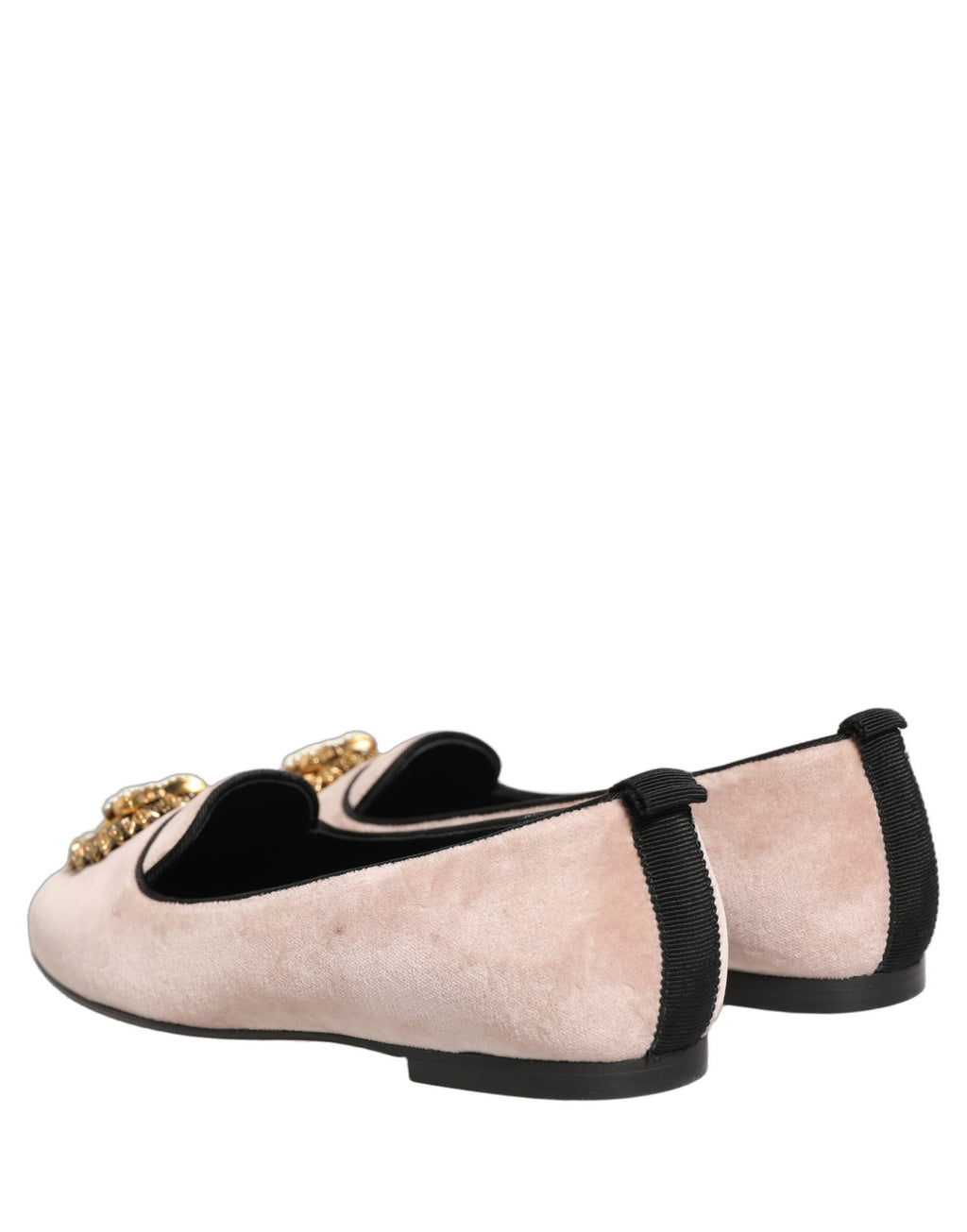 Chaussures Dolce & Gabbana Loafers en velours rose Devotion, chaussures plates élégantes avec détail sophistiqué.