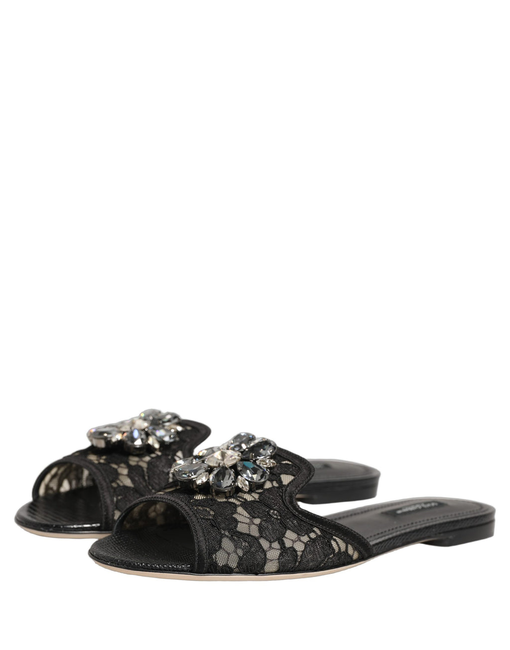 Chaussures plates Dolce & Gabbana Devotion en dentelle noire, slip-on élégantes et confortables pour femmes.
