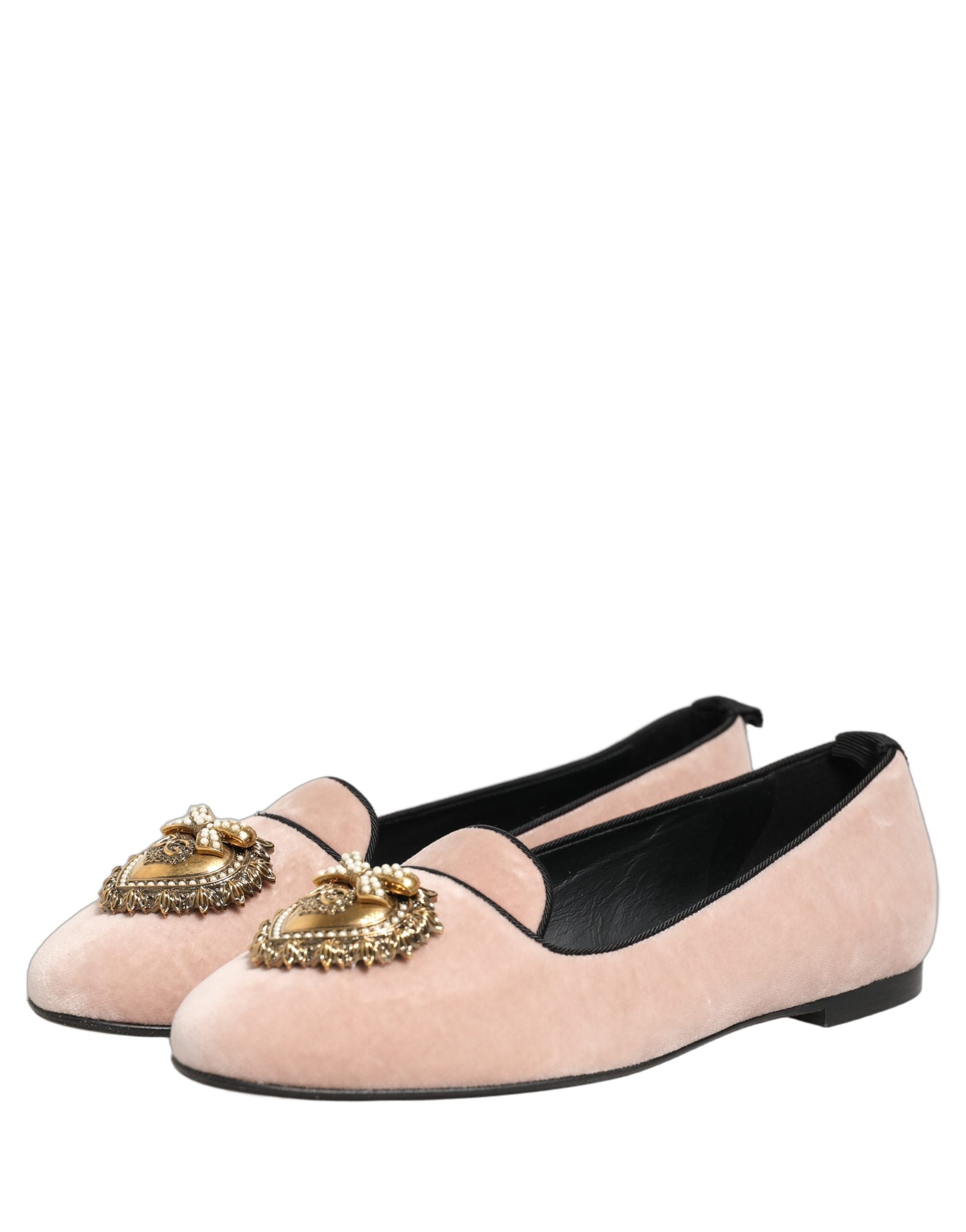 Chaussures Dolce & Gabbana Loafers roses en velours rose, chaussures plates élégantes pour femmes.