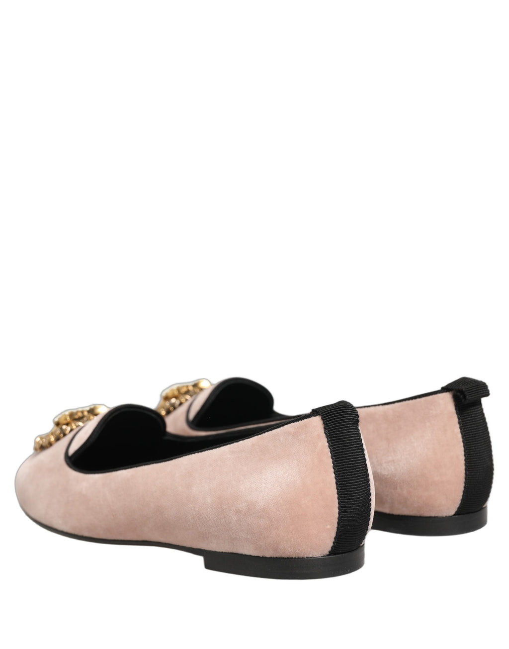 Chaussures Dolce & Gabbana loafers en velours rose, flats élégants avec finition raffinée et design sophistiqué.
