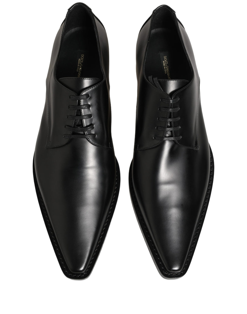 Chaussures derby en cuir noir Dolce & Gabbana avec lacets, élégantes et sophistiquées, vue de face.