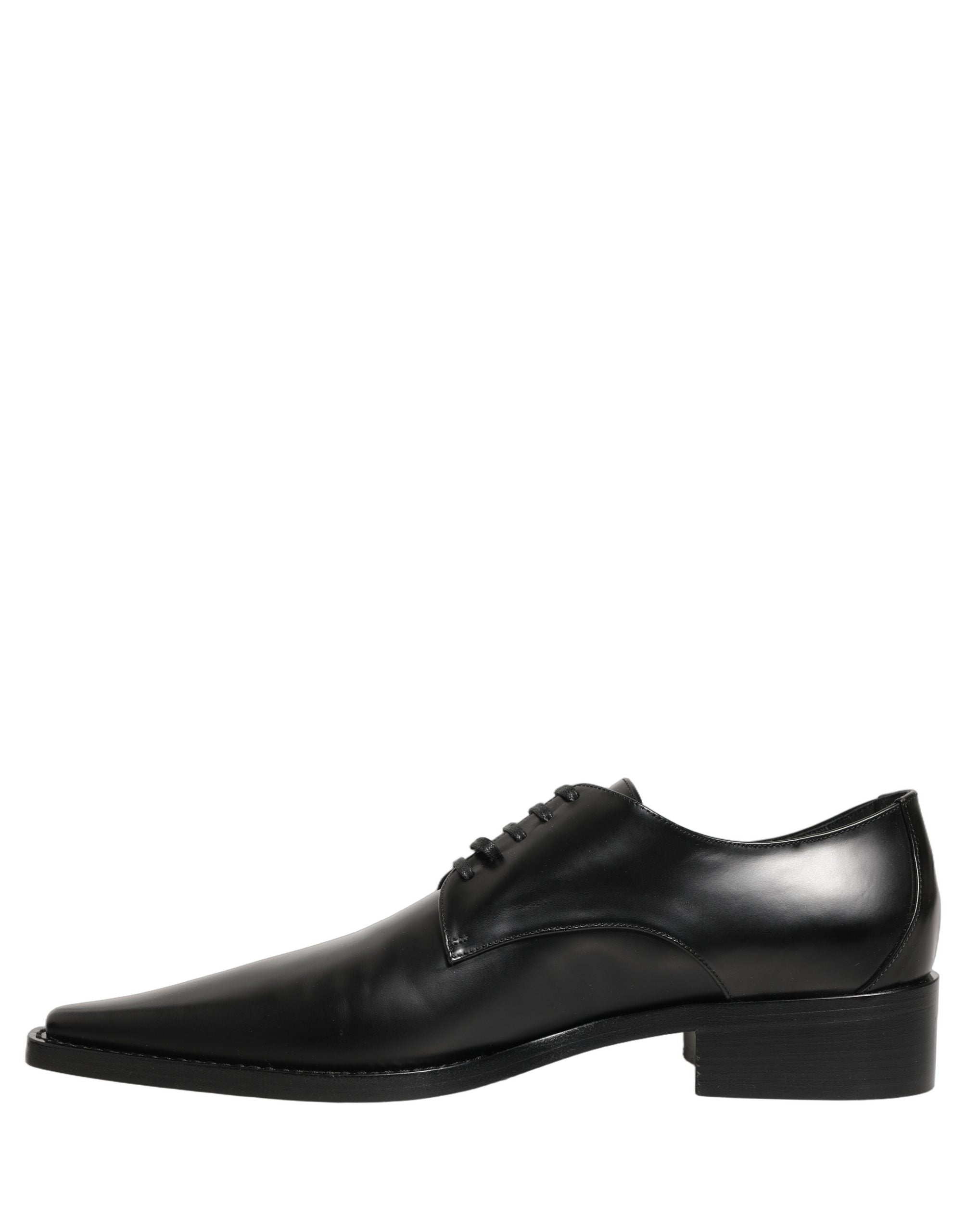Chaussures derby en cuir noir Dolce & Gabbana avec lacets, élégantes et classiques pour homme.