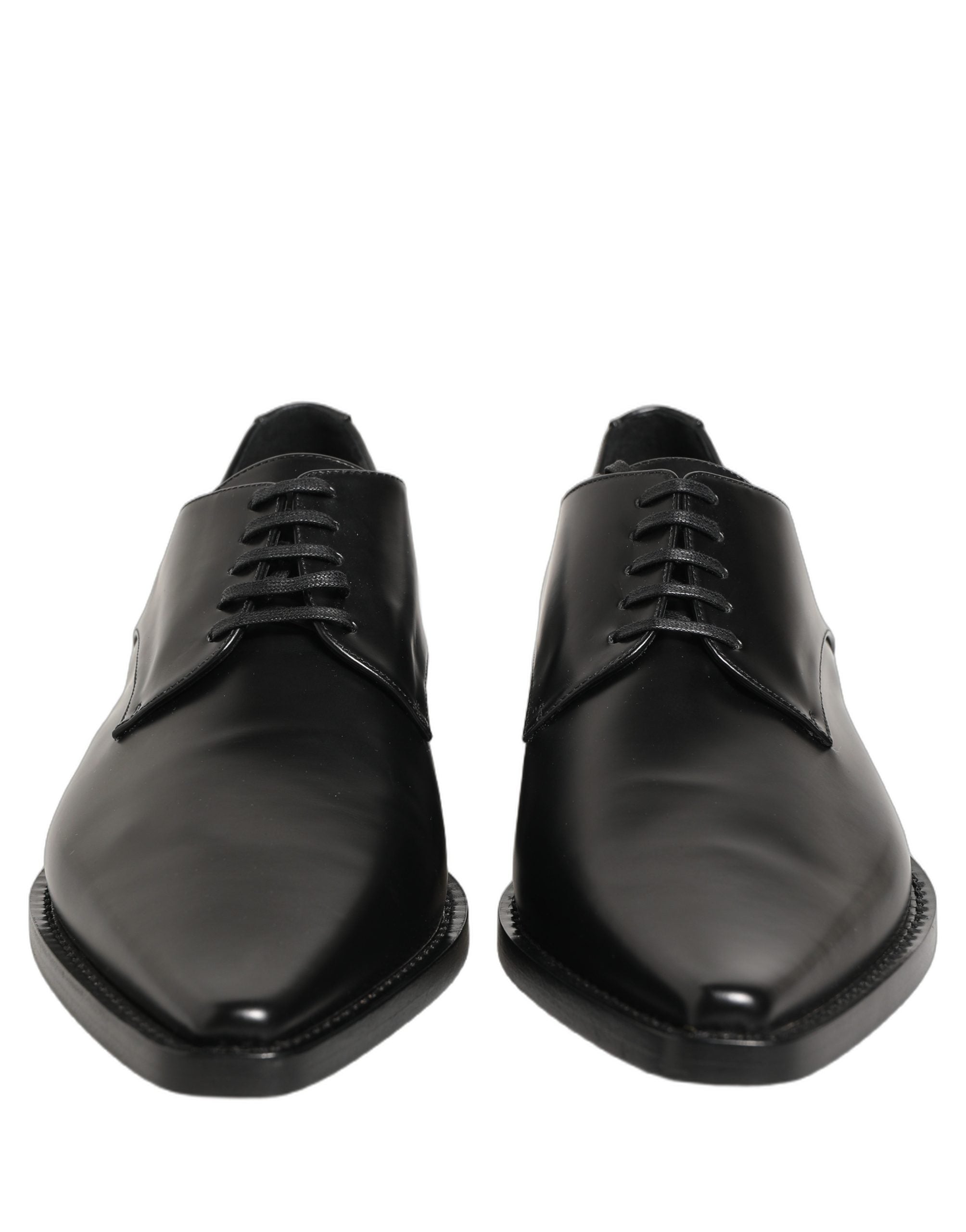 Chaussures Derby en cuir noir Dolce & Gabbana avec lacets, élégantes et classiques pour homme.
