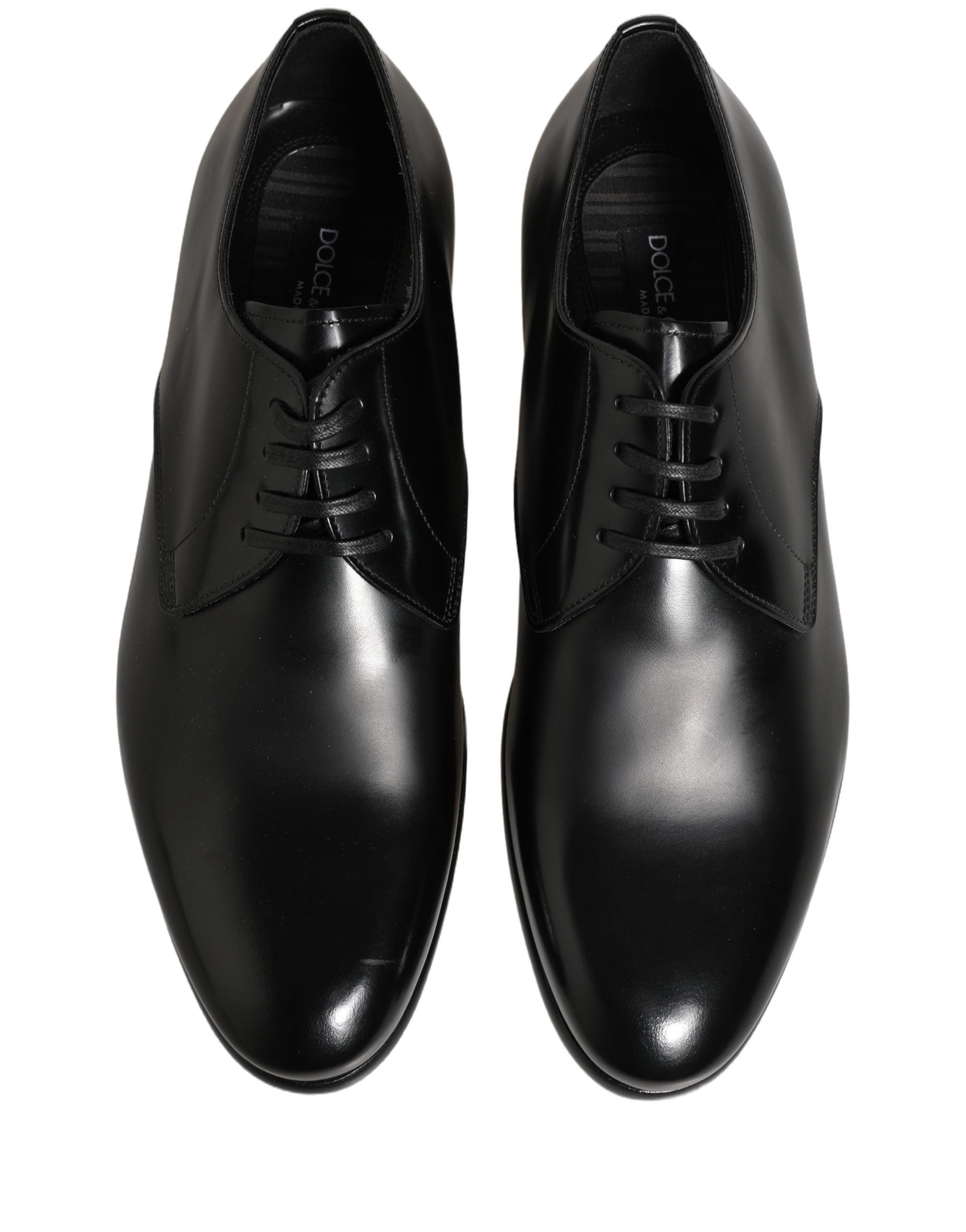 Chaussures derby en cuir noir Dolce & Gabbana avec lacets, élégantes et classiques pour homme.