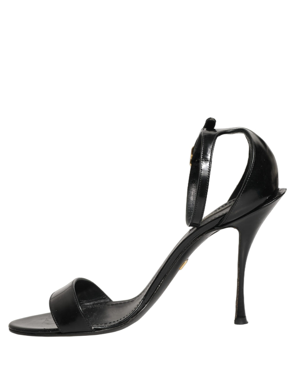 Sandales à talons noires Dolce & Gabbana en cuir avec bride à la cheville, chaussure élégante et sophistiquée.