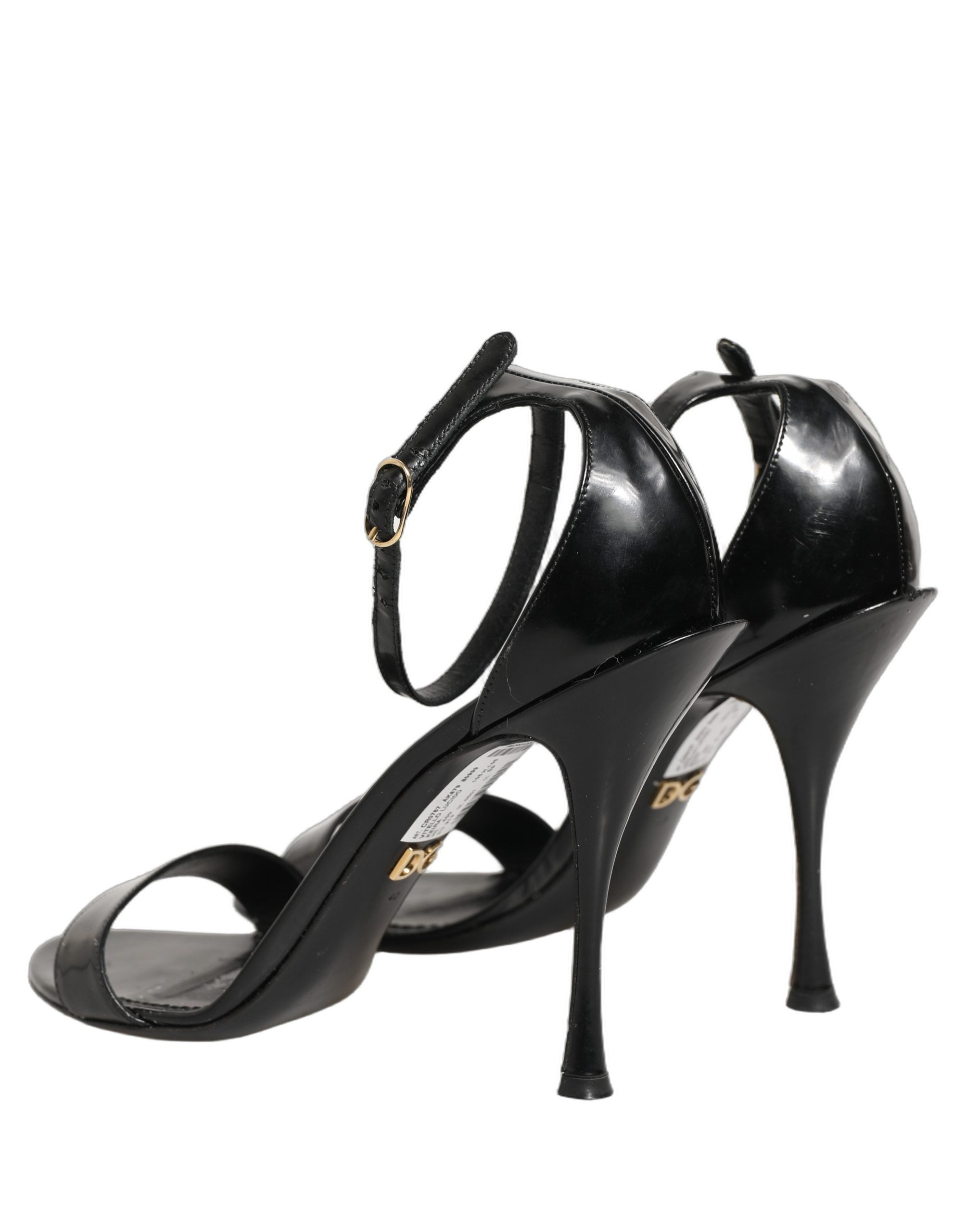 Sandales à talons noires Dolce & Gabbana en cuir avec bride à la cheville, chaussures élégantes et sophistiquées.