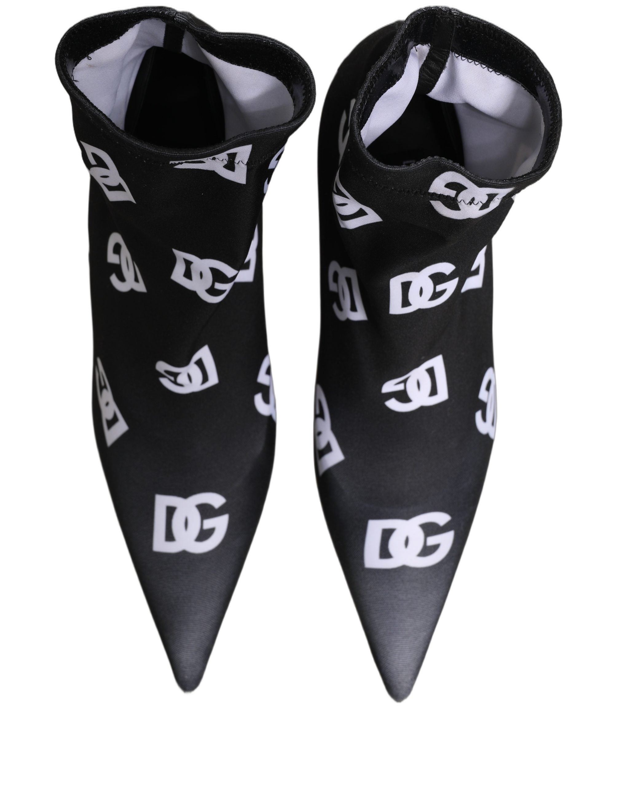 Escarpins à talons noirs Dolce & Gabbana avec logo stretch, bottines à la cheville élégantes en cuir noir.