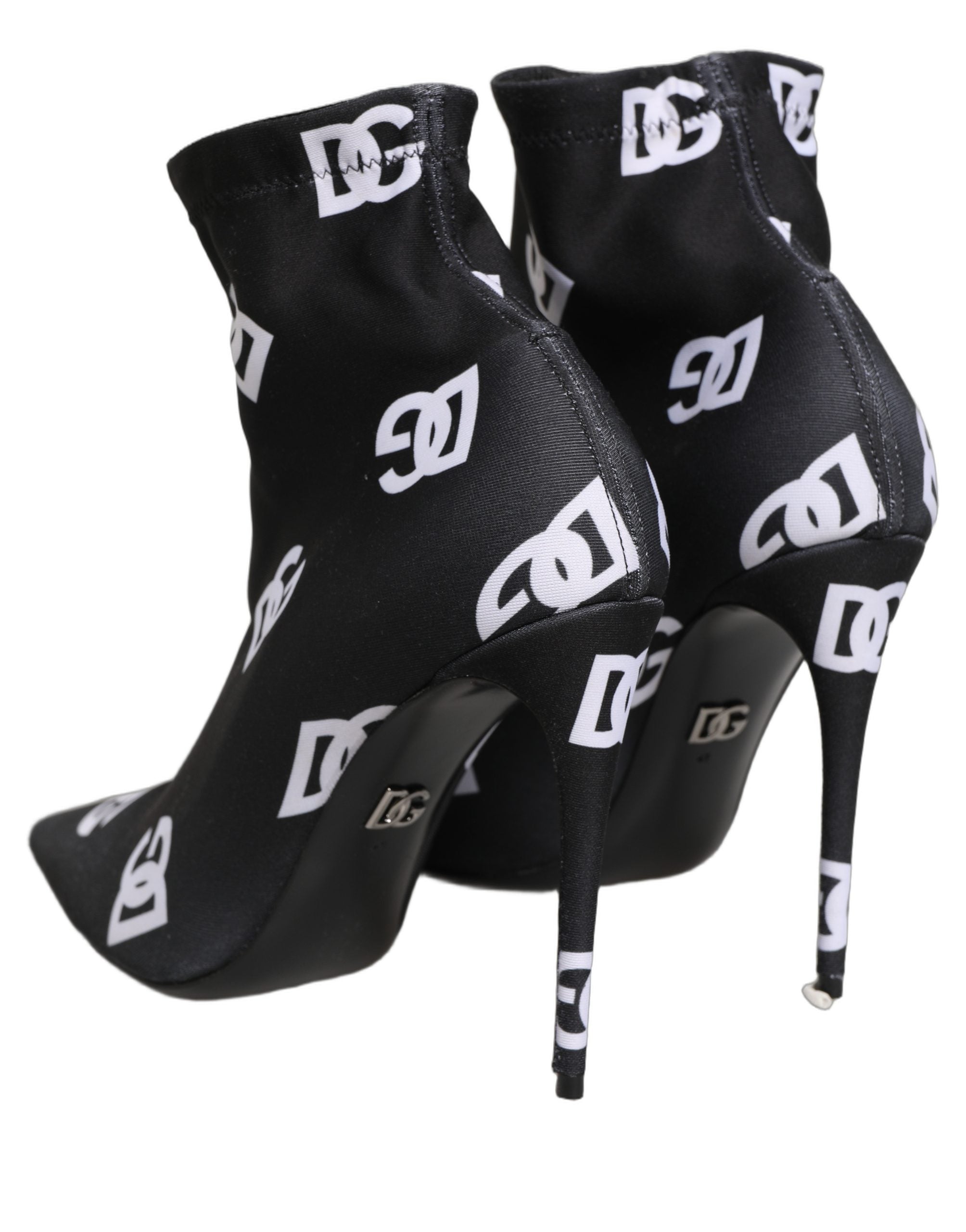 Chaussures à talons Dolce & Gabbana noires avec logo stretch, bottines à la cheville élégantes et tendance.