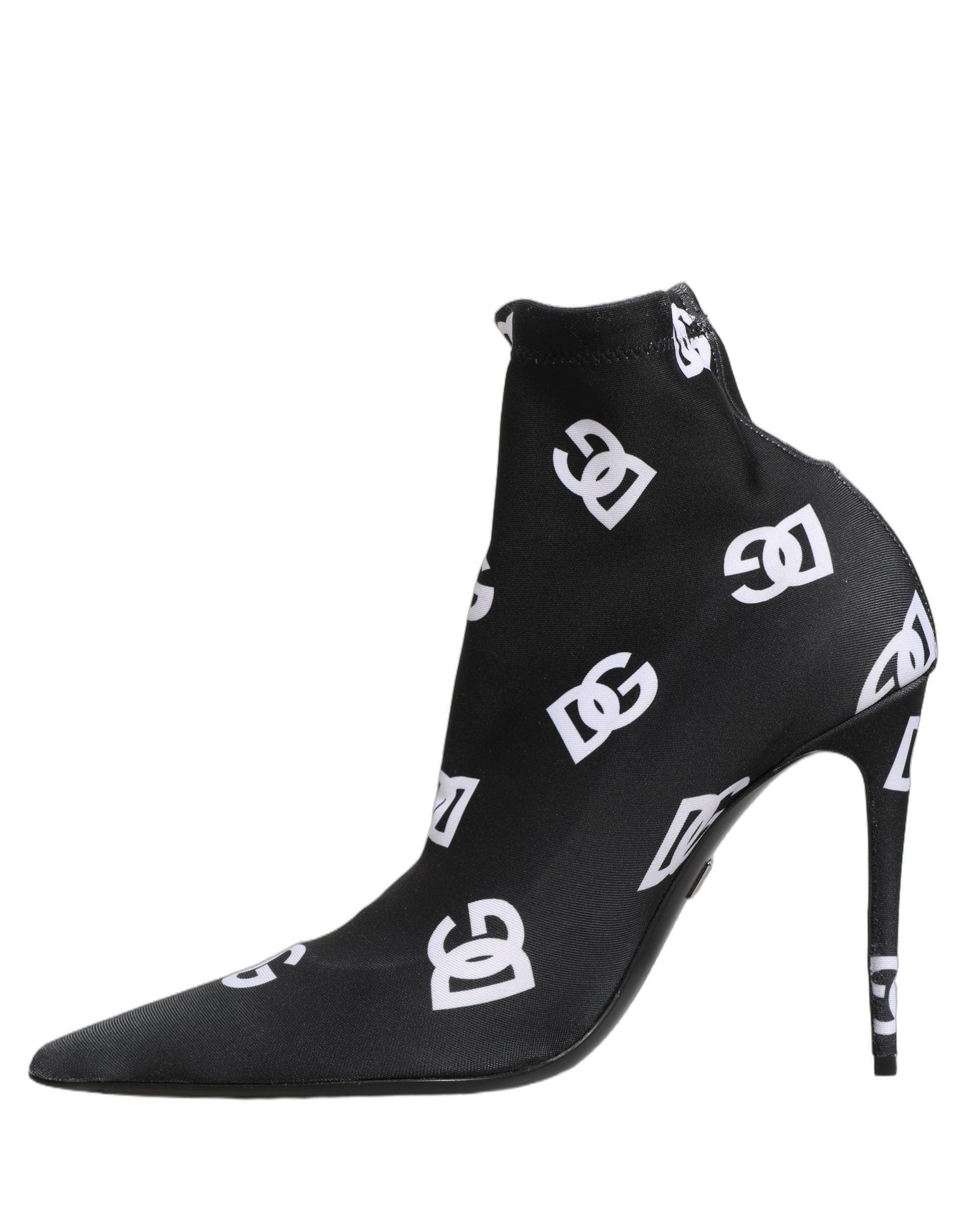 Bottines noires à logo Dolce & Gabbana, talons stretch et design élégant, chaussures à la cheville en cuir.