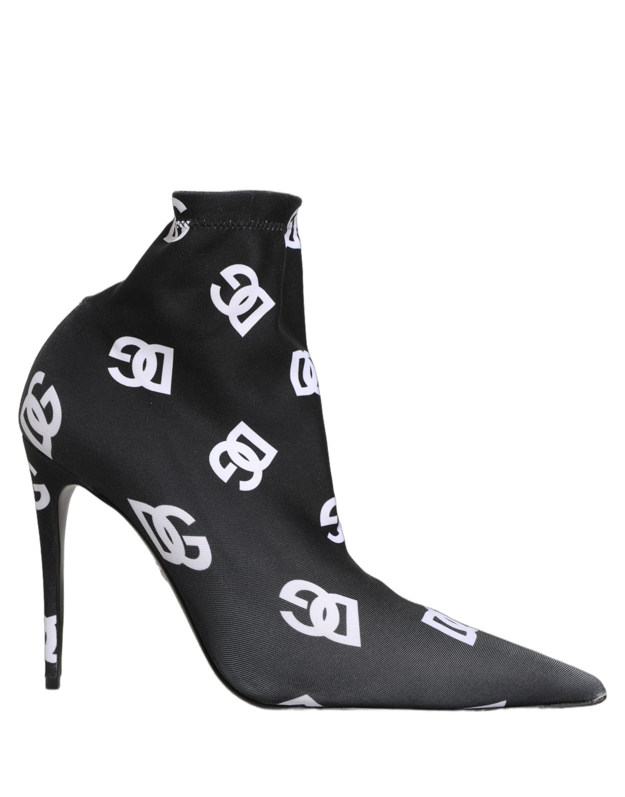 Chaussures à talons Dolce & Gabbana noires avec logo, bottines à enfiler en stretch, style élégant et moderne