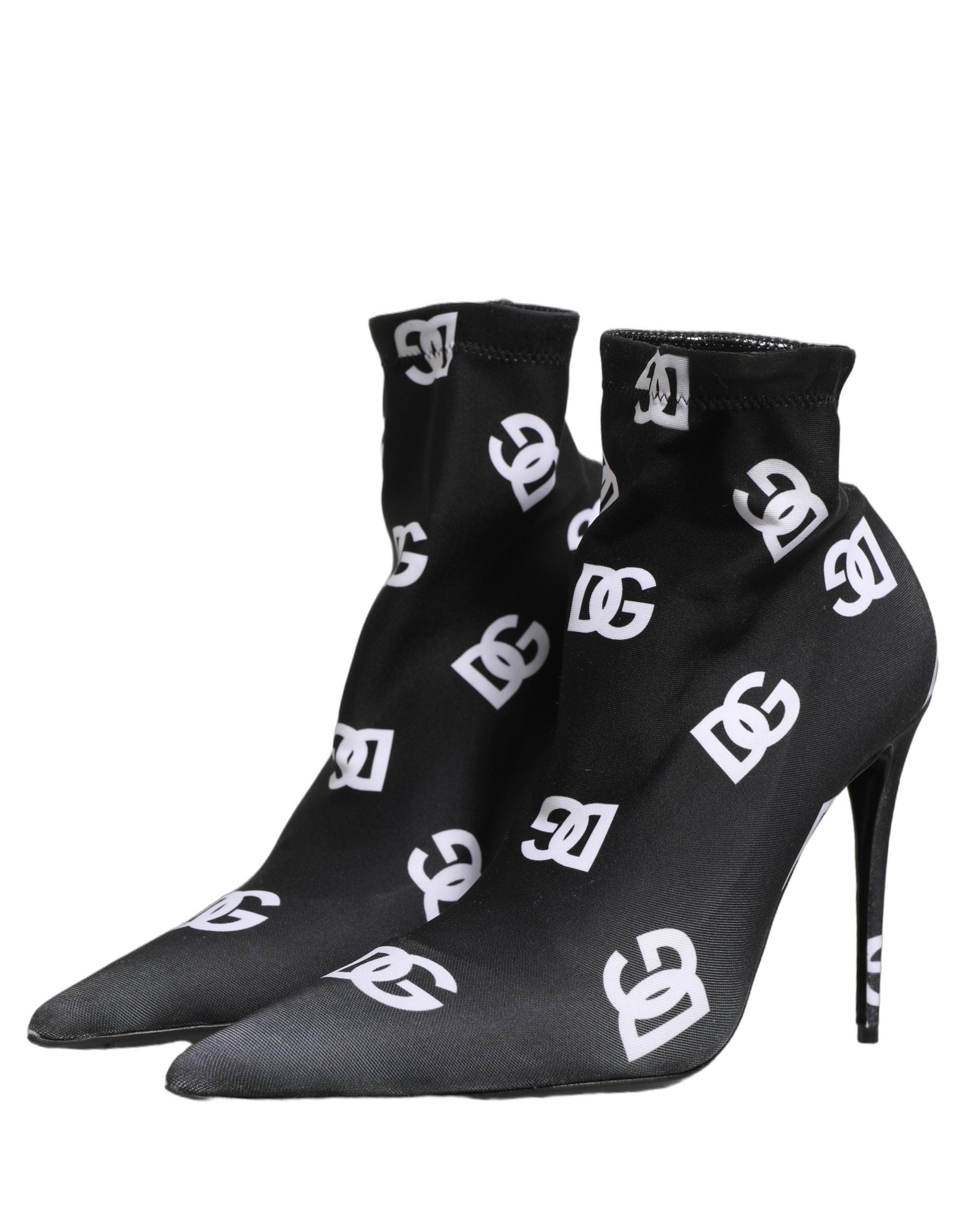 Chaussures à talons Dolce & Gabbana noires avec logo, bottines à enfiler en stretch et à la cheville, style élégant et moderne
