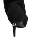Chaussures Dolce & Gabbana à talons, bottines noires en coton stretch avec chaussettes intégrées et style élégant.