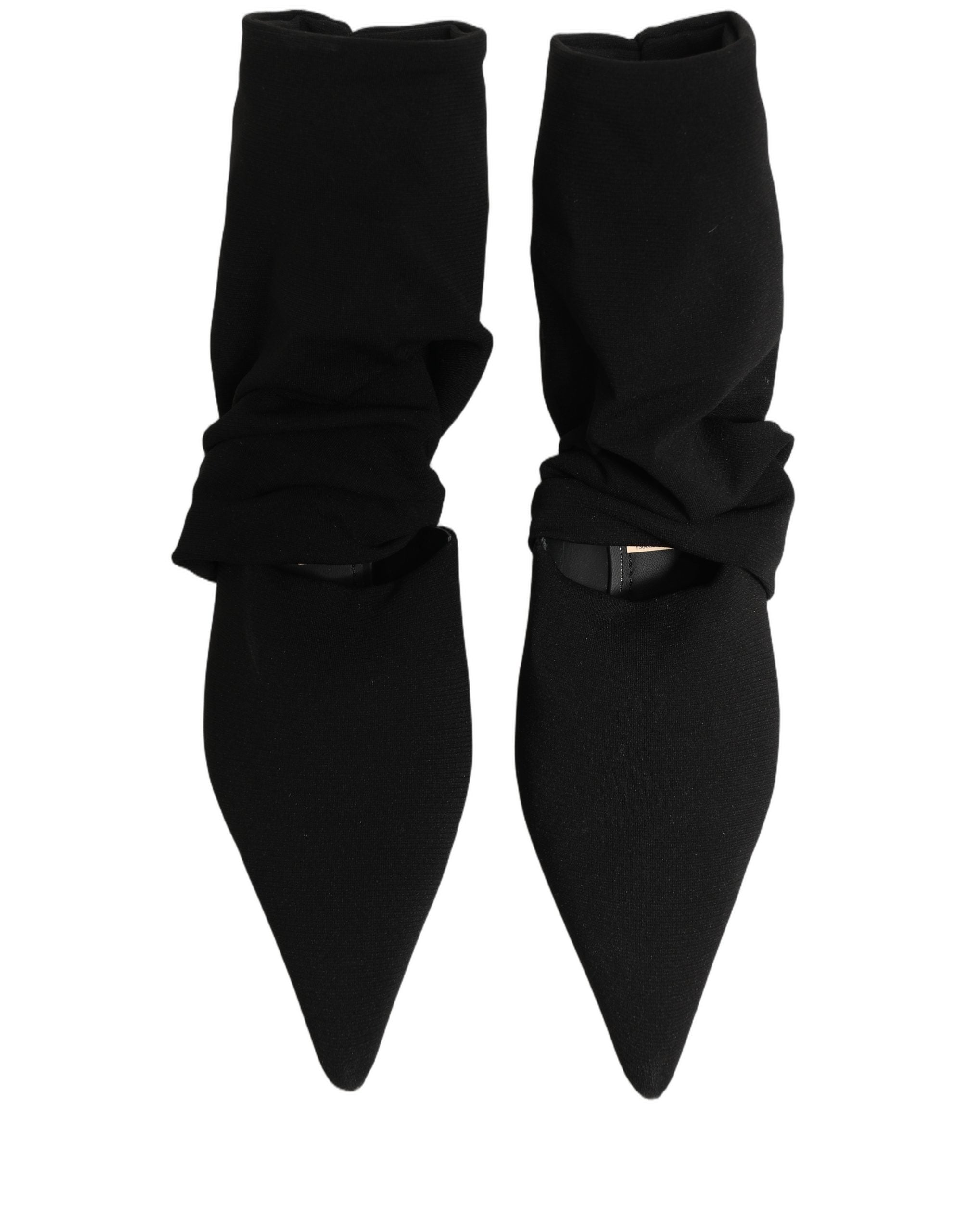 Chaussures à talons Dolce & Gabbana, bottines noires en tissu stretch, avec chaussettes intégrées et design élégant.