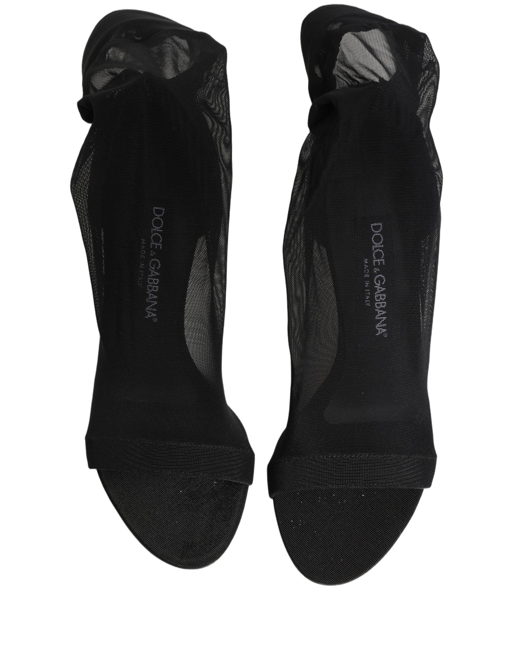 Chaussures Dolce & Gabbana en nylon noir à maillage style chaussette, élégantes et modernes, vue de face.