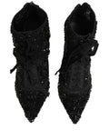 Bottes ankle en mesh noir de Dolce & Gabbana avec embellissements élégants, chaussures sophistiquées et tendance.