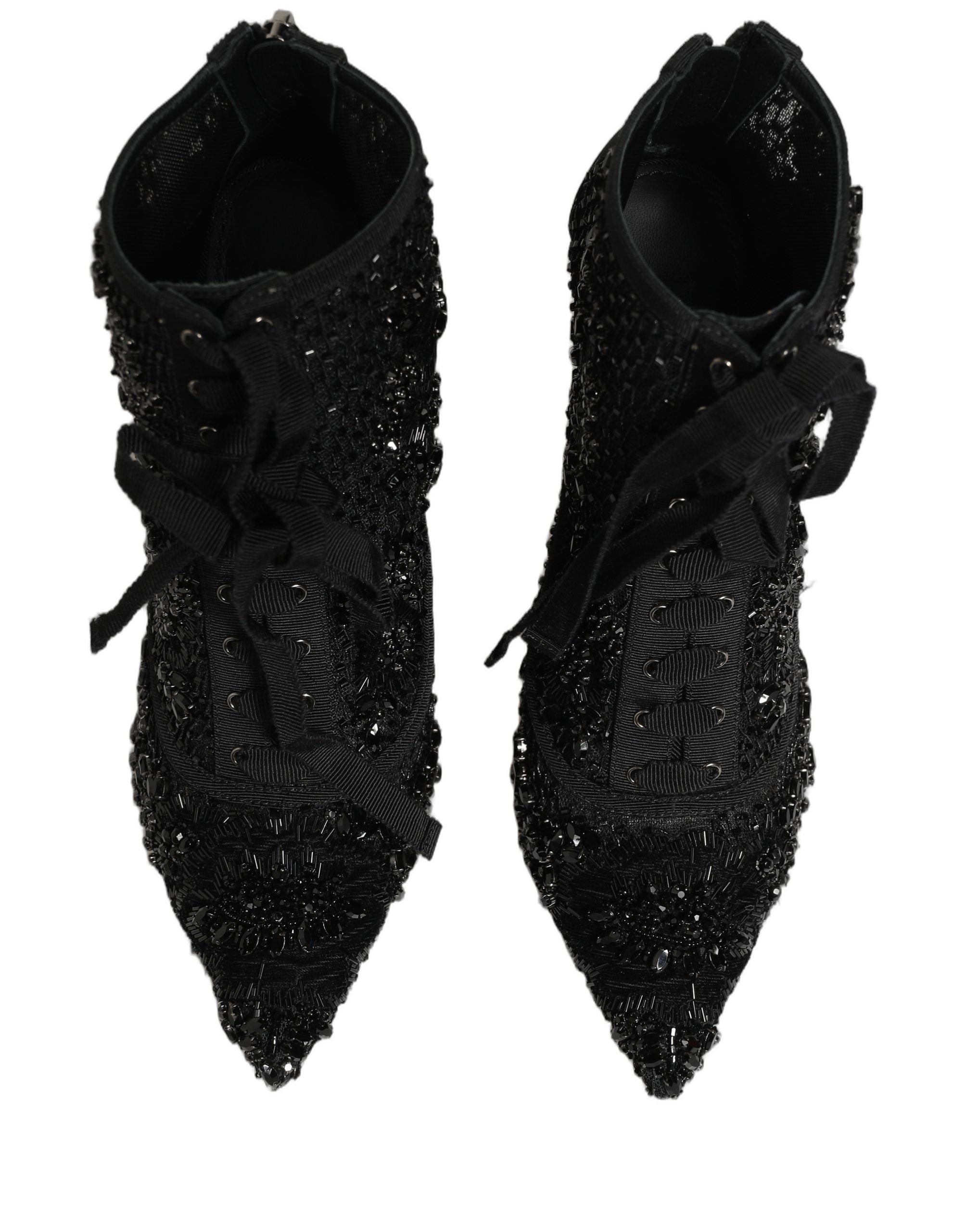 Bottes ankle en mesh noir de Dolce & Gabbana avec embellissements élégants, chaussures sophistiquées et tendance.