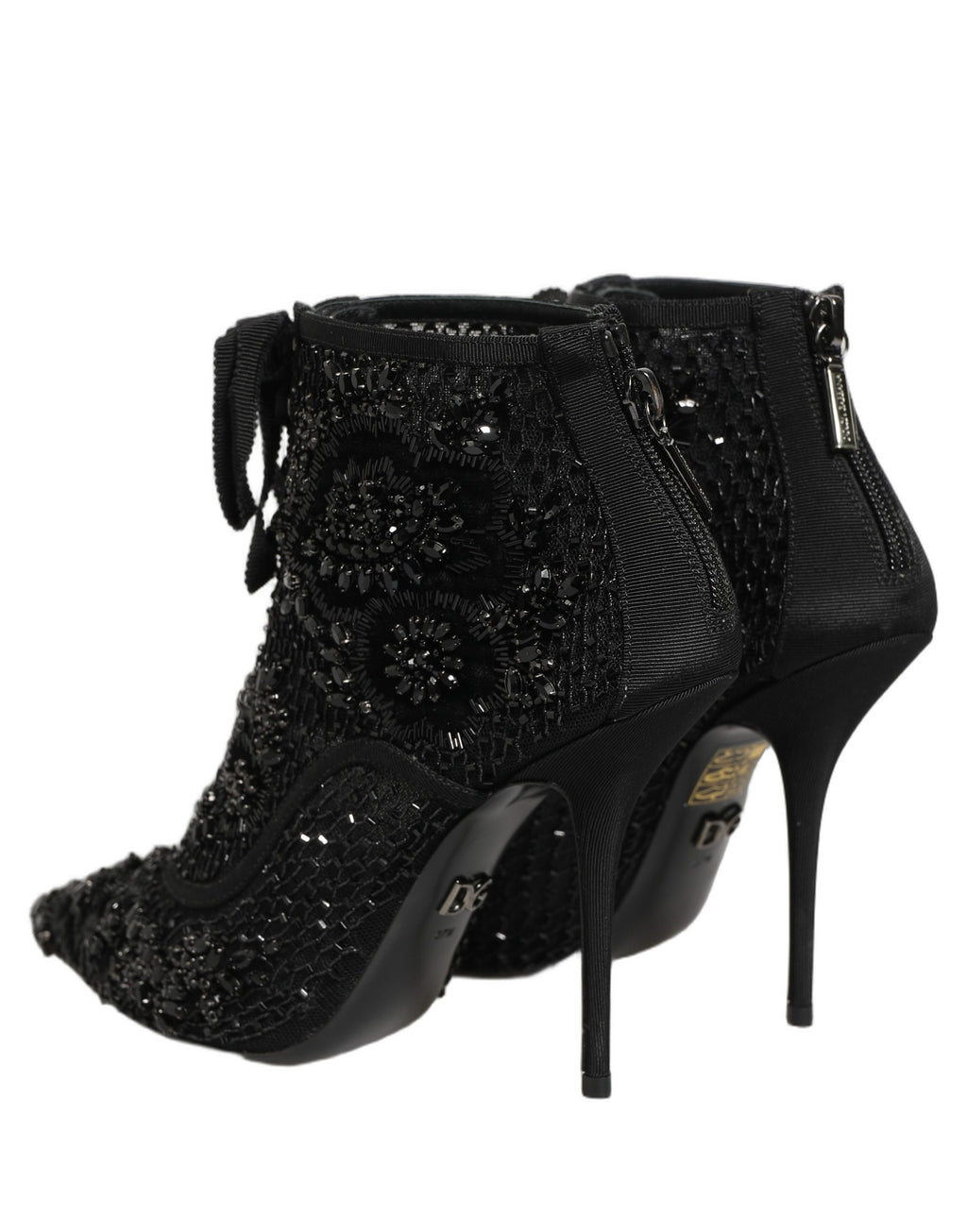 Bottes ankle en mesh noir Dolce & Gabbana avec embellissements, chaussures élégantes et tendance.