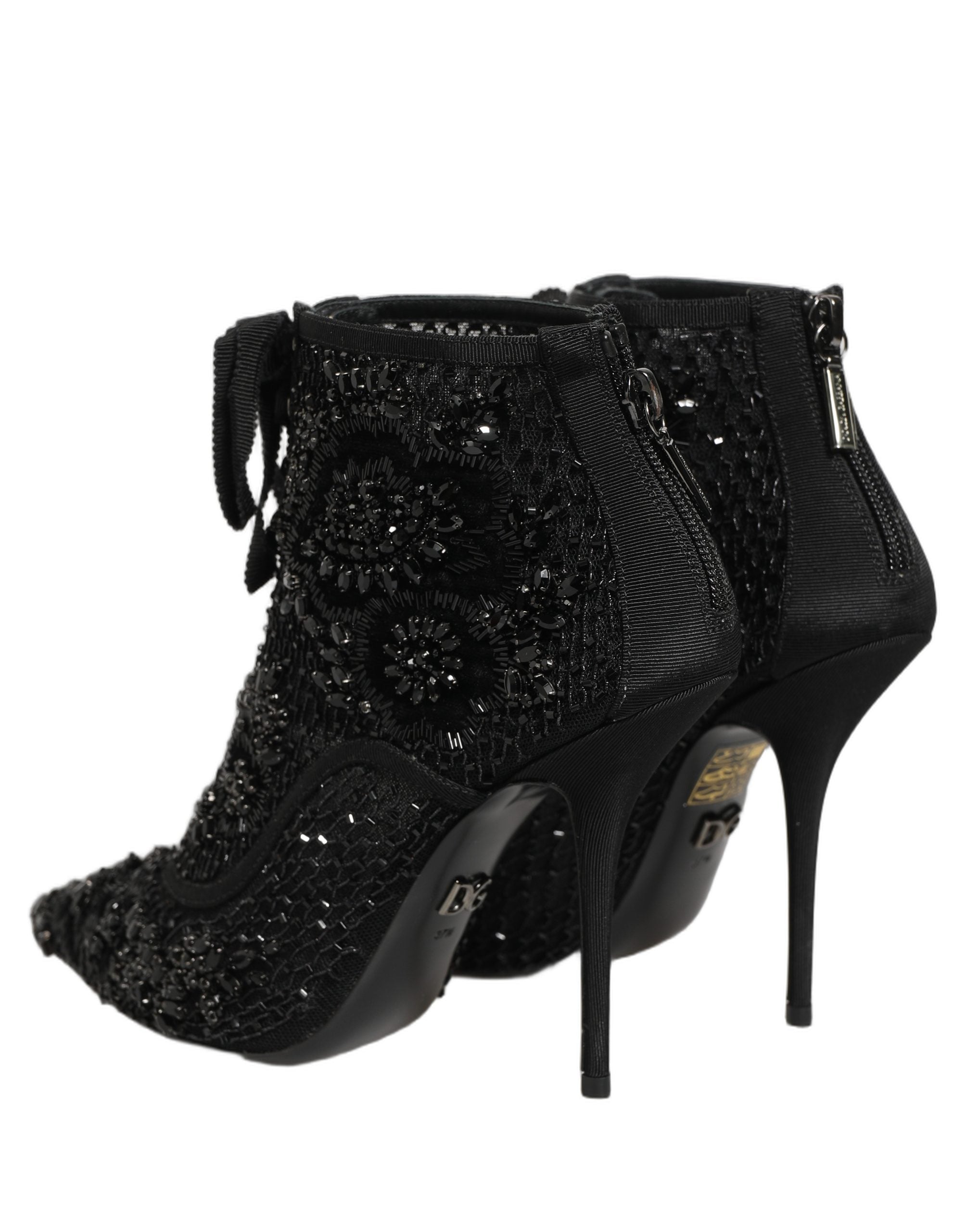 Bottes ankle en mesh noir Dolce & Gabbana avec embellissements, chaussures élégantes et tendance.