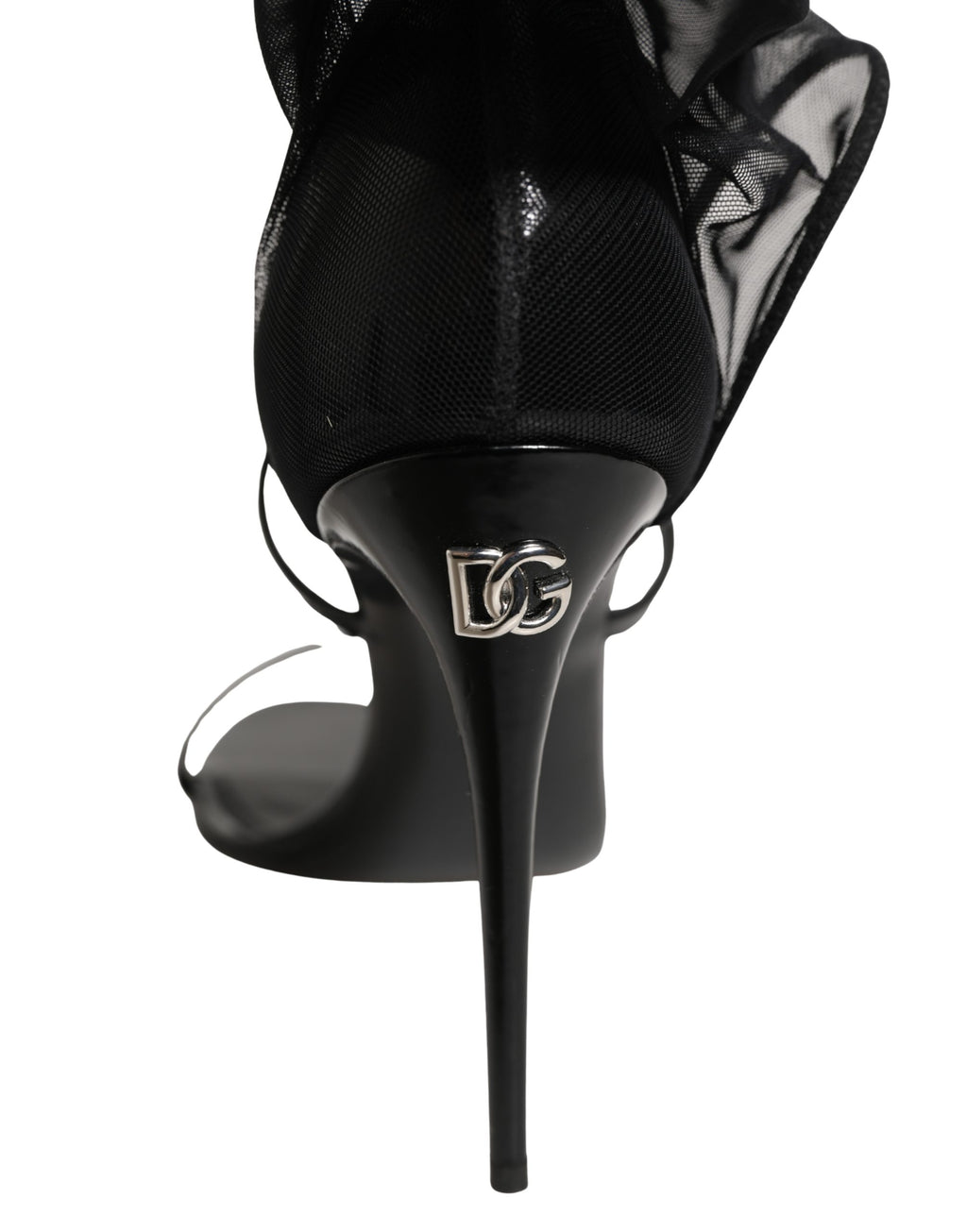 Sandales à talons stilettos noires Dolce & Gabbana avec chaussettes intégrées et bottines hautes en cuir, vue de face.
