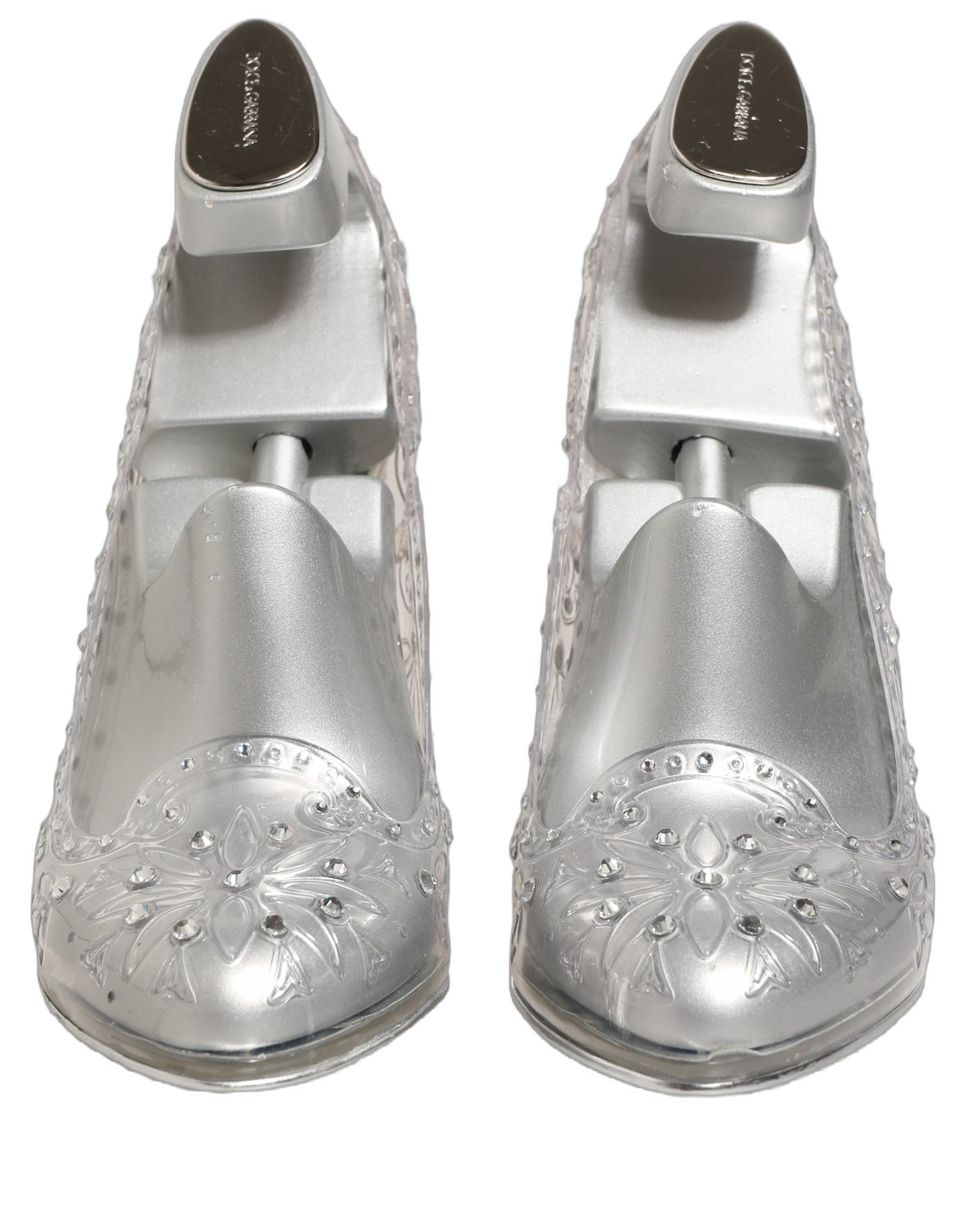 Talons floraux en cristal Dolce & Gabbana Cinderella, transparent avec détails floraux, élégants et sophistiqués.