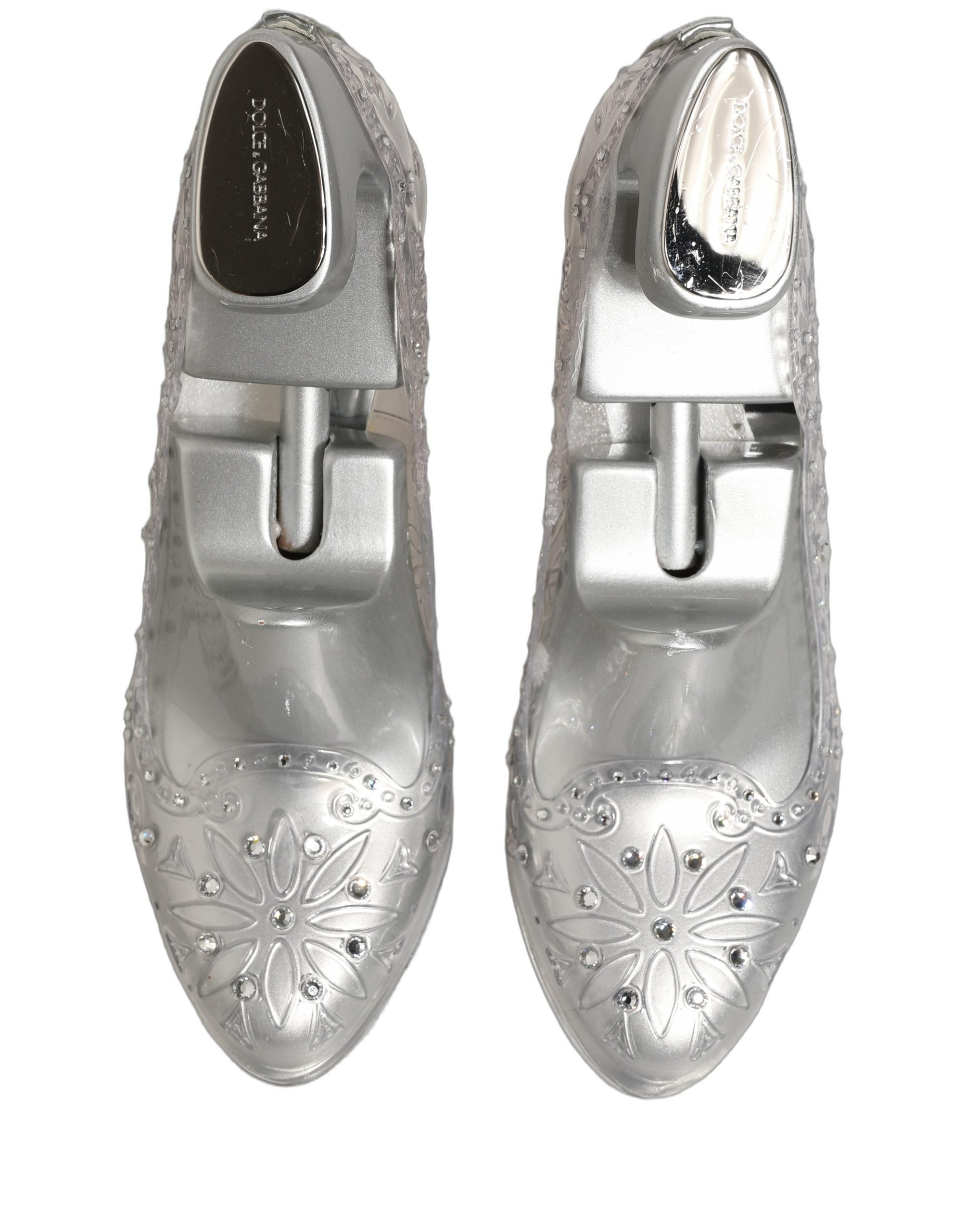 Chaussures à talons Dolce & Gabbana CINDERELLA floral et cristal, transparent, élégantes et ornées de fleurs.