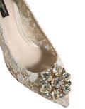 Chaussures Dolce & Gabbana Taormina en dentelle blanche avec cristaux, élégantes et sophistiquées, pour femme.