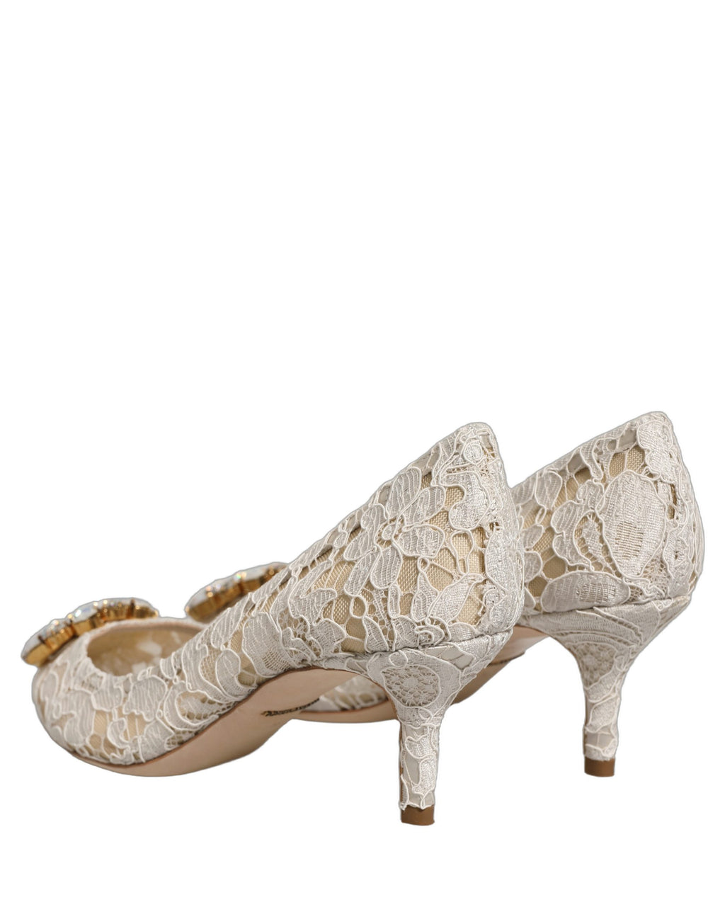 Chaussures à talons Dolce & Gabbana Taormina en dentelle blanche avec cristaux, élégantes et sophistiquées.
